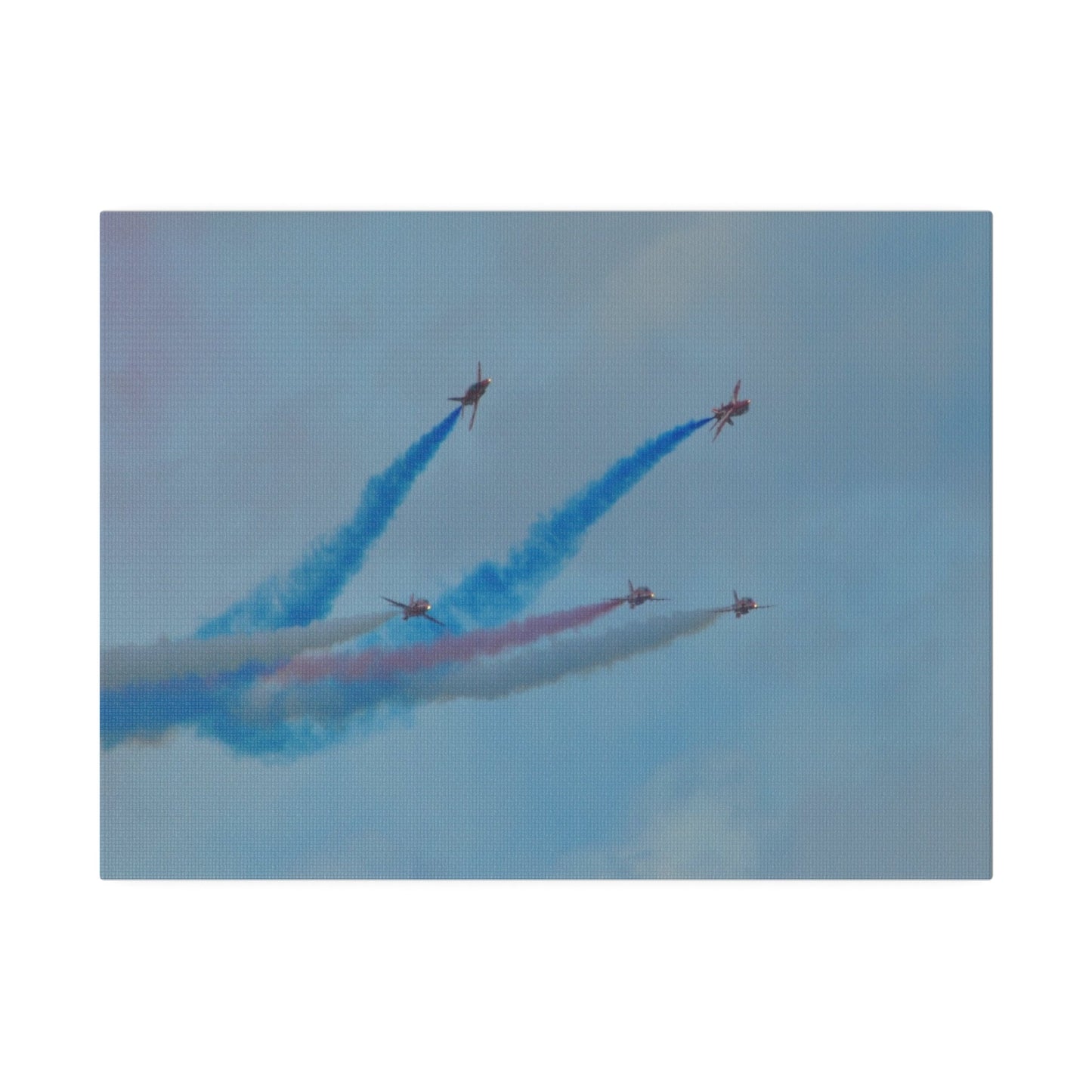 Five Red Arrows Flying From The Left With White, Blue And Red Smoke With Two Flying Sideways, Matte Canvas, Stretched, 0.75" - The Trio Synergize Group
