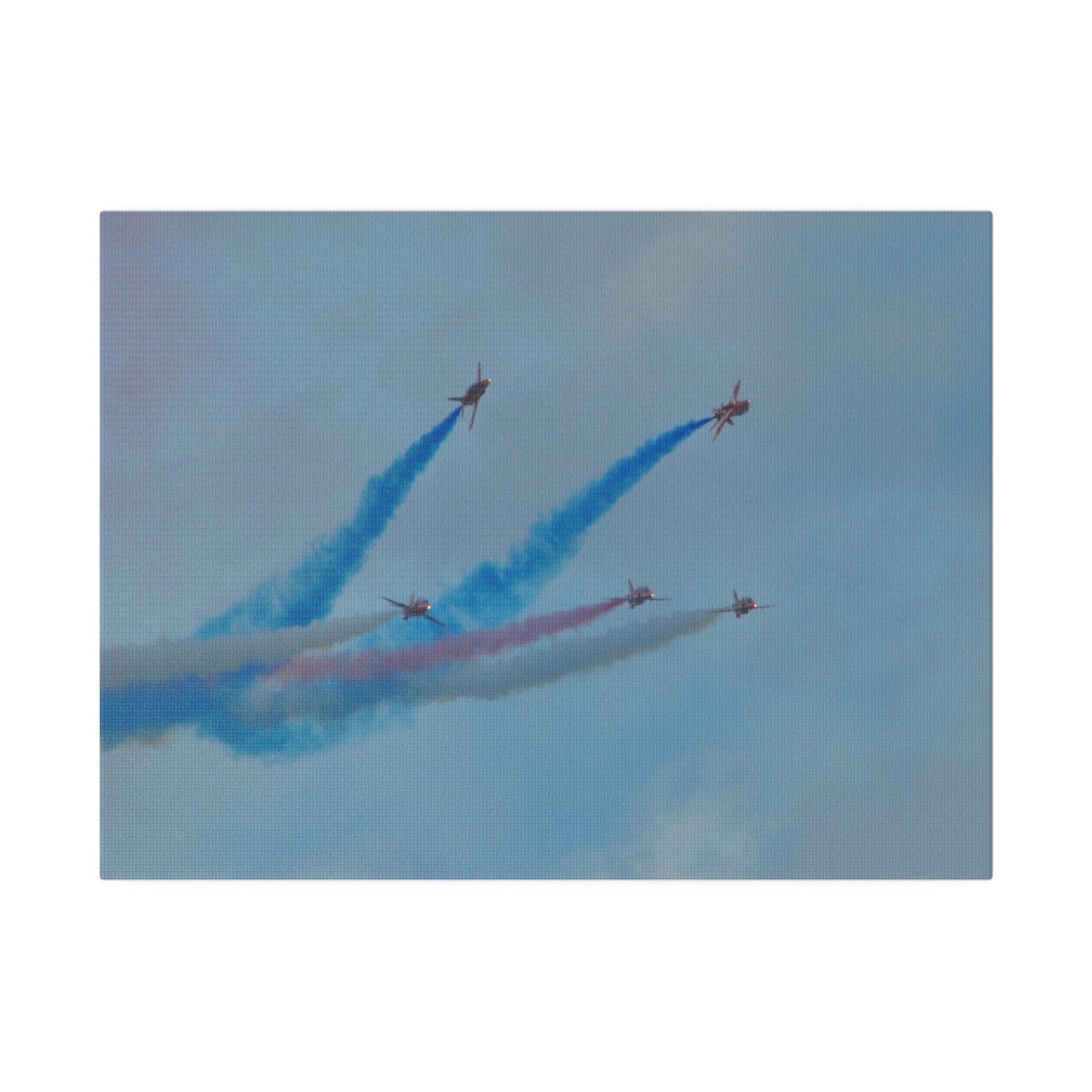 Five Red Arrows Flying From The Left With White, Blue And Red Smoke With Two Flying Sideways, Matte Canvas, Stretched, 0.75" - The Trio Synergize Group