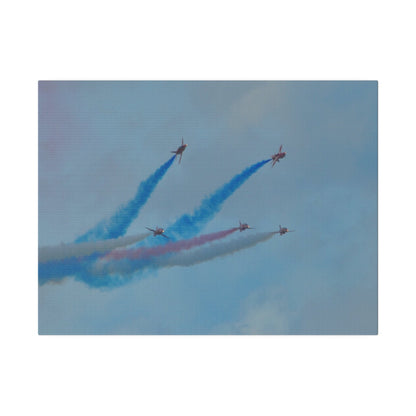Five Red Arrows Flying From The Left With White, Blue And Red Smoke With Two Flying Sideways, Matte Canvas, Stretched, 0.75" - The Trio Synergize Group