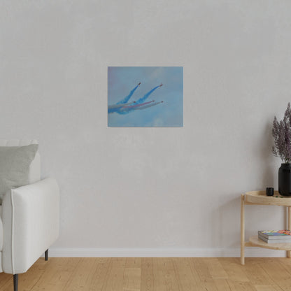 Five Red Arrows Flying From The Left With White, Blue And Red Smoke With Two Flying Sideways, Matte Canvas, Stretched, 0.75" - The Trio Synergize Group