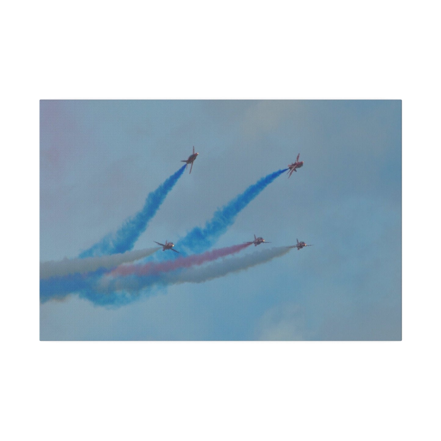 Five Red Arrows Flying From The Left With White, Blue And Red Smoke With Two Flying Sideways, Matte Canvas, Stretched, 0.75" - The Trio Synergize Group