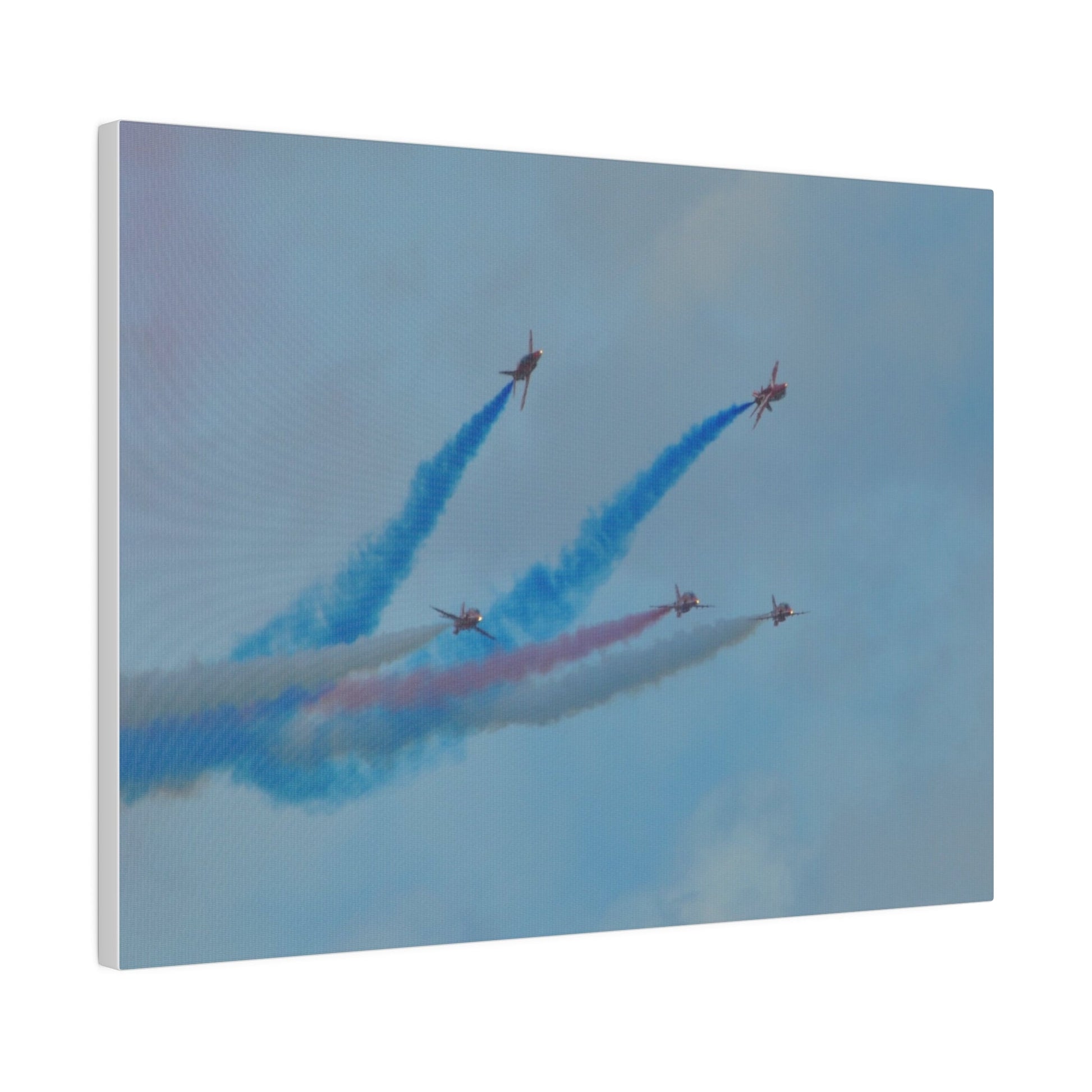 Five Red Arrows Flying From The Left With White, Blue And Red Smoke With Two Flying Sideways, Matte Canvas, Stretched, 0.75" - The Trio Synergize Group