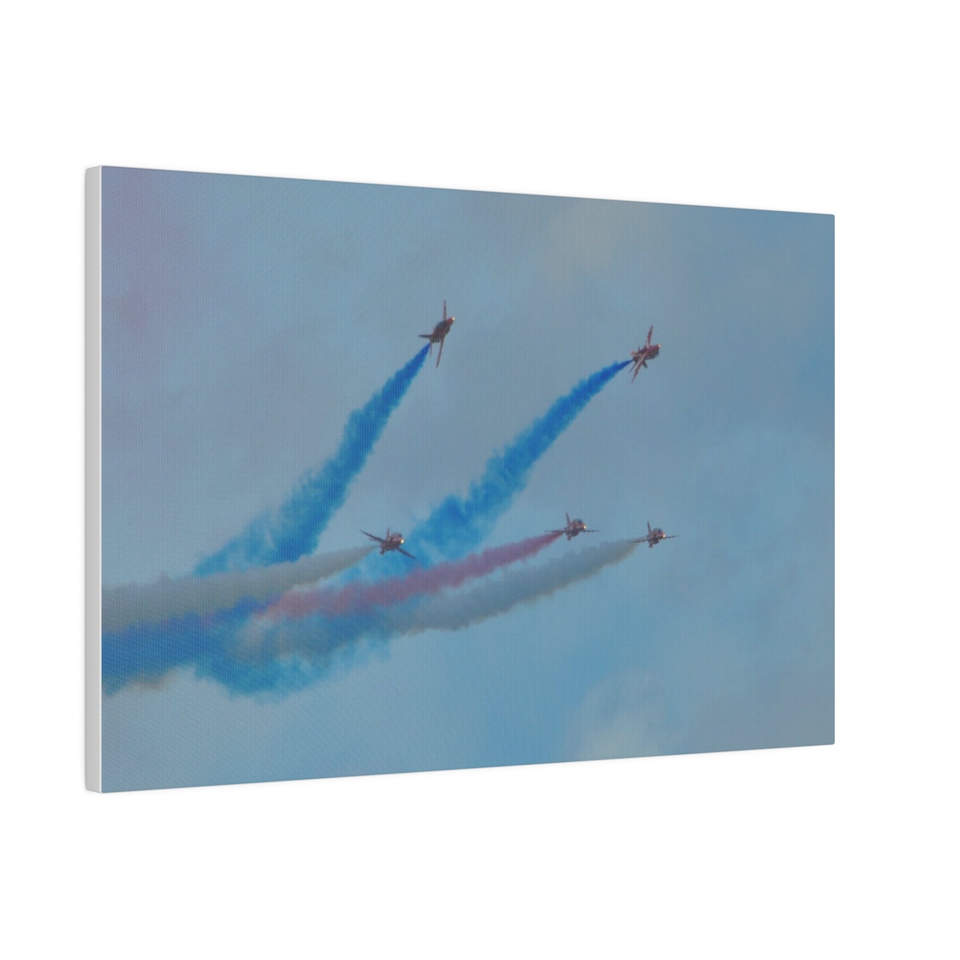 Five Red Arrows Flying From The Left With White, Blue And Red Smoke With Two Flying Sideways, Matte Canvas, Stretched, 0.75" - The Trio Synergize Group