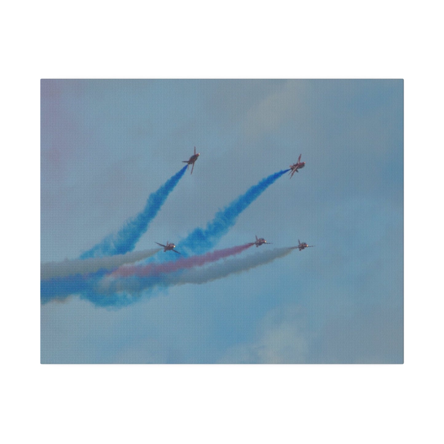 Five Red Arrows Flying From The Left With White, Blue And Red Smoke With Two Flying Sideways, Matte Canvas, Stretched, 0.75" - The Trio Synergize Group