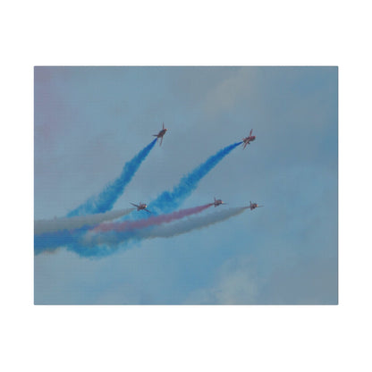 Five Red Arrows Flying From The Left With White, Blue And Red Smoke With Two Flying Sideways, Matte Canvas, Stretched, 0.75" - The Trio Synergize Group