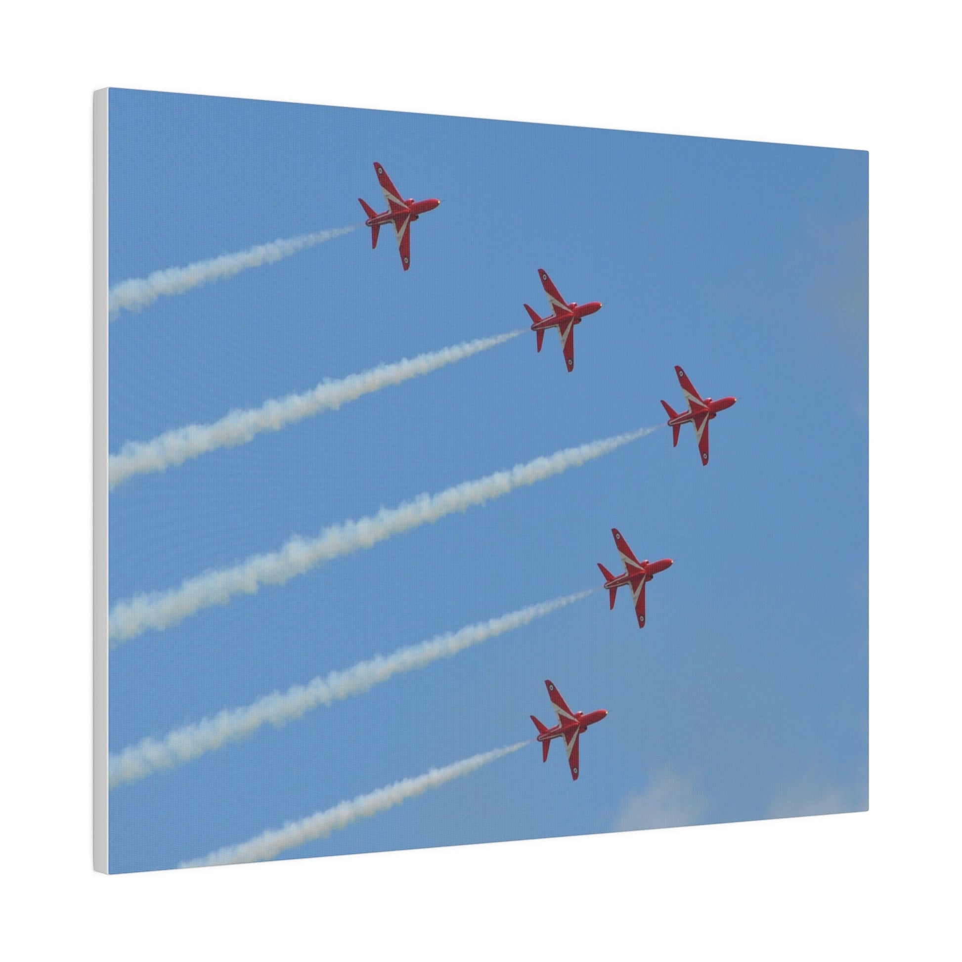 Five Red Arrows Flying From The Left With White Smoke In Formation Ascending Close Up, Matte Canvas, Stretched, 0.75" - The Trio Synergize Group