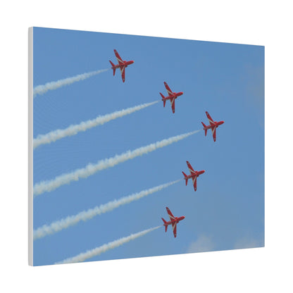 Five Red Arrows Flying From The Left With White Smoke In Formation Ascending Close Up, Matte Canvas, Stretched, 0.75" - The Trio Synergize Group