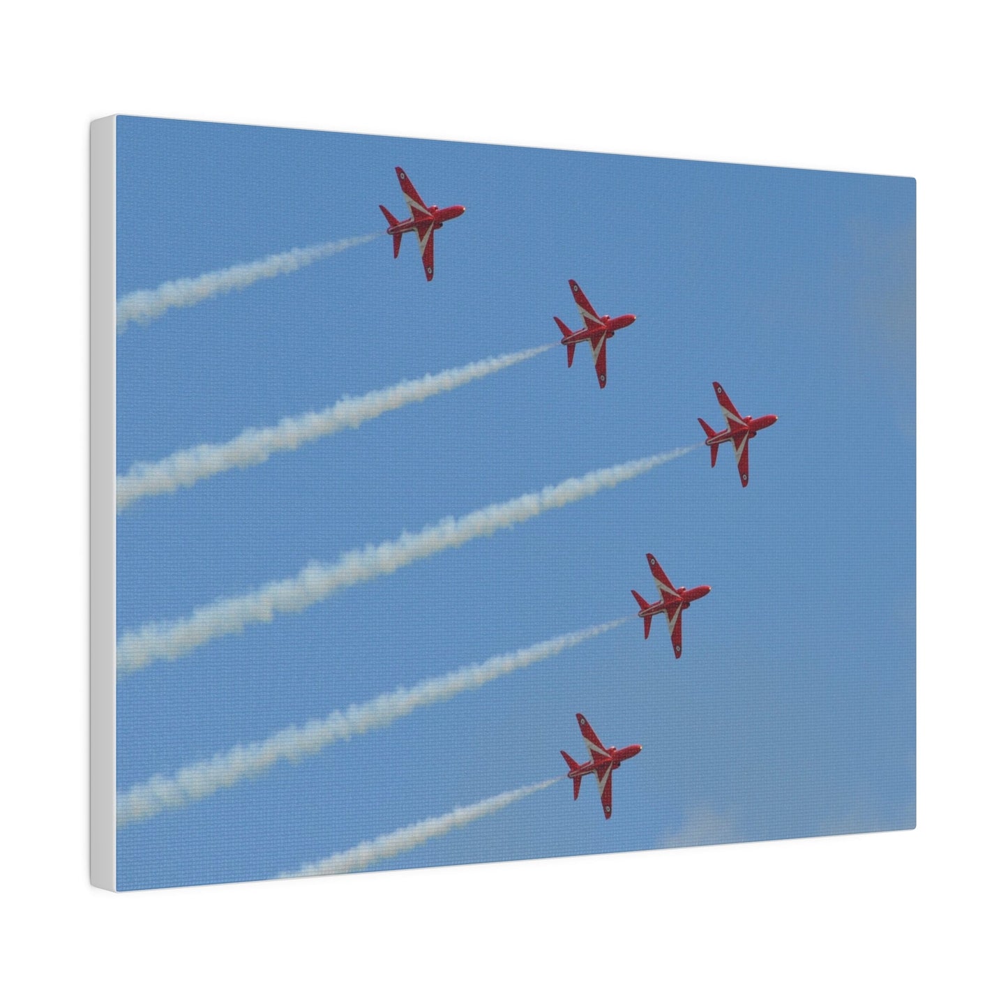 Five Red Arrows Flying From The Left With White Smoke In Formation Ascending Close Up, Matte Canvas, Stretched, 0.75" - The Trio Synergize Group