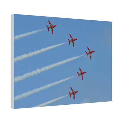 Five Red Arrows Flying From The Left With White Smoke In Formation Ascending Close Up, Matte Canvas, Stretched, 0.75" - The Trio Synergize Group
