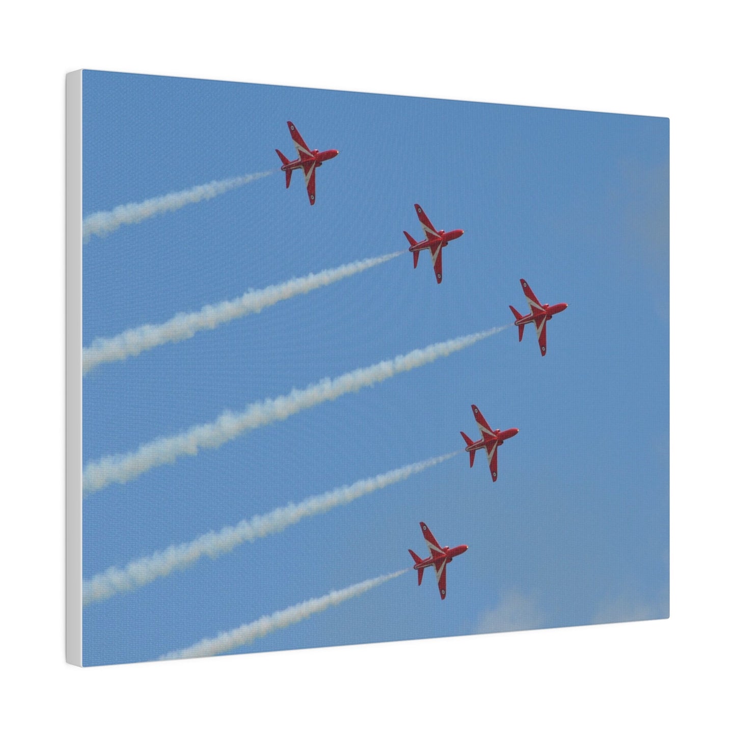 Five Red Arrows Flying From The Left With White Smoke In Formation Ascending Close Up, Matte Canvas, Stretched, 0.75" - The Trio Synergize Group