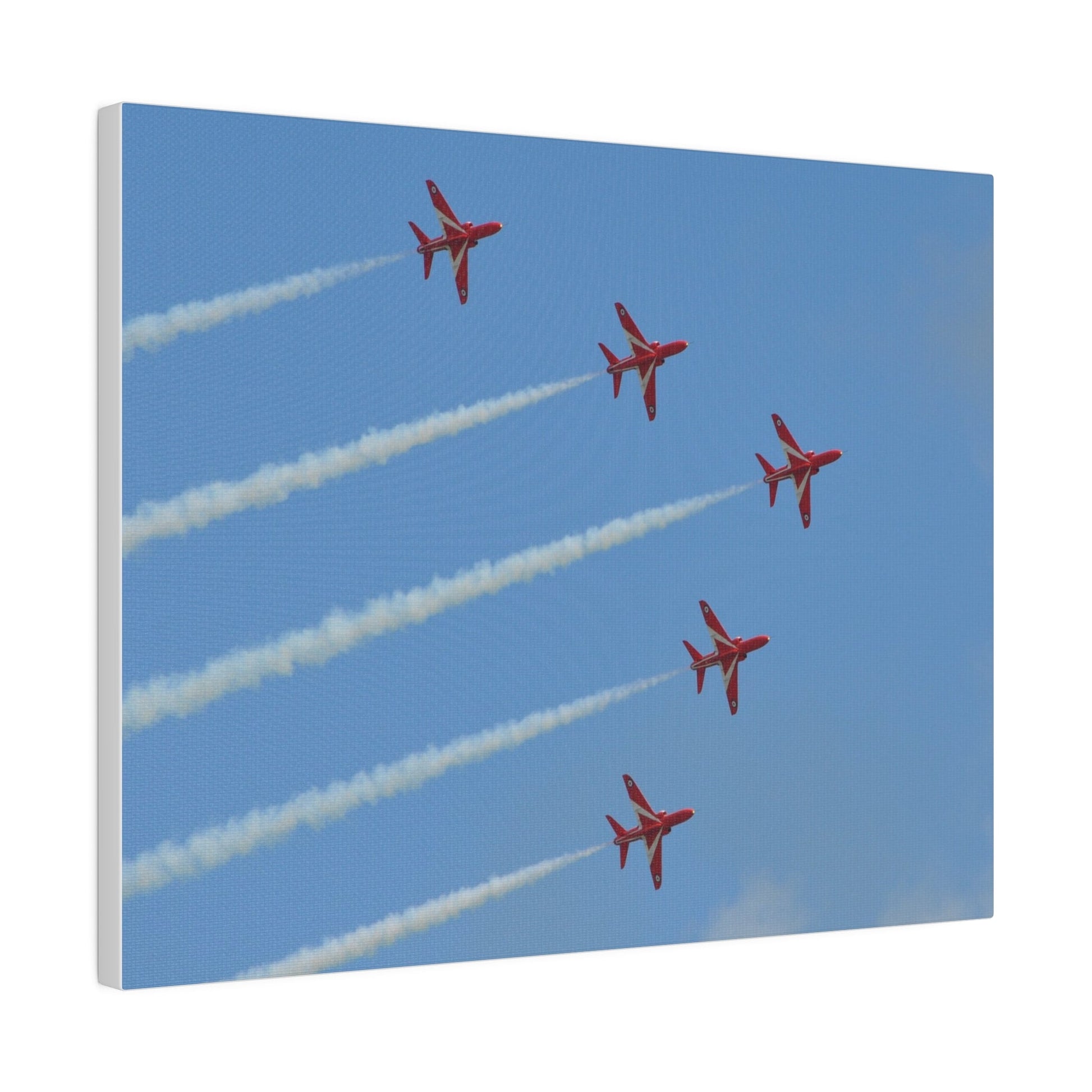 Five Red Arrows Flying From The Left With White Smoke In Formation Ascending Close Up, Matte Canvas, Stretched, 0.75" - The Trio Synergize Group