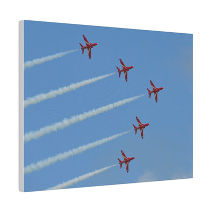 Five Red Arrows Flying From The Left With White Smoke In Formation Ascending Close Up, Matte Canvas, Stretched, 0.75" - The Trio Synergize Group