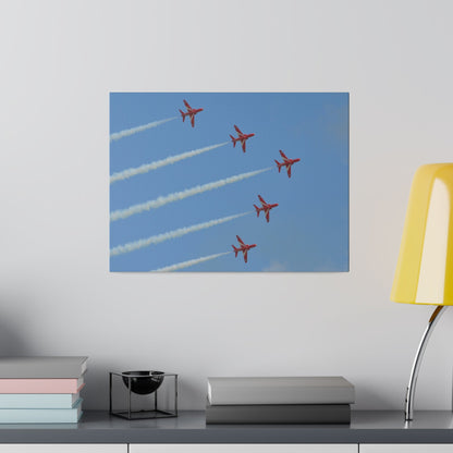 Five Red Arrows Flying From The Left With White Smoke In Formation Ascending Close Up, Matte Canvas, Stretched, 0.75" - The Trio Synergize Group