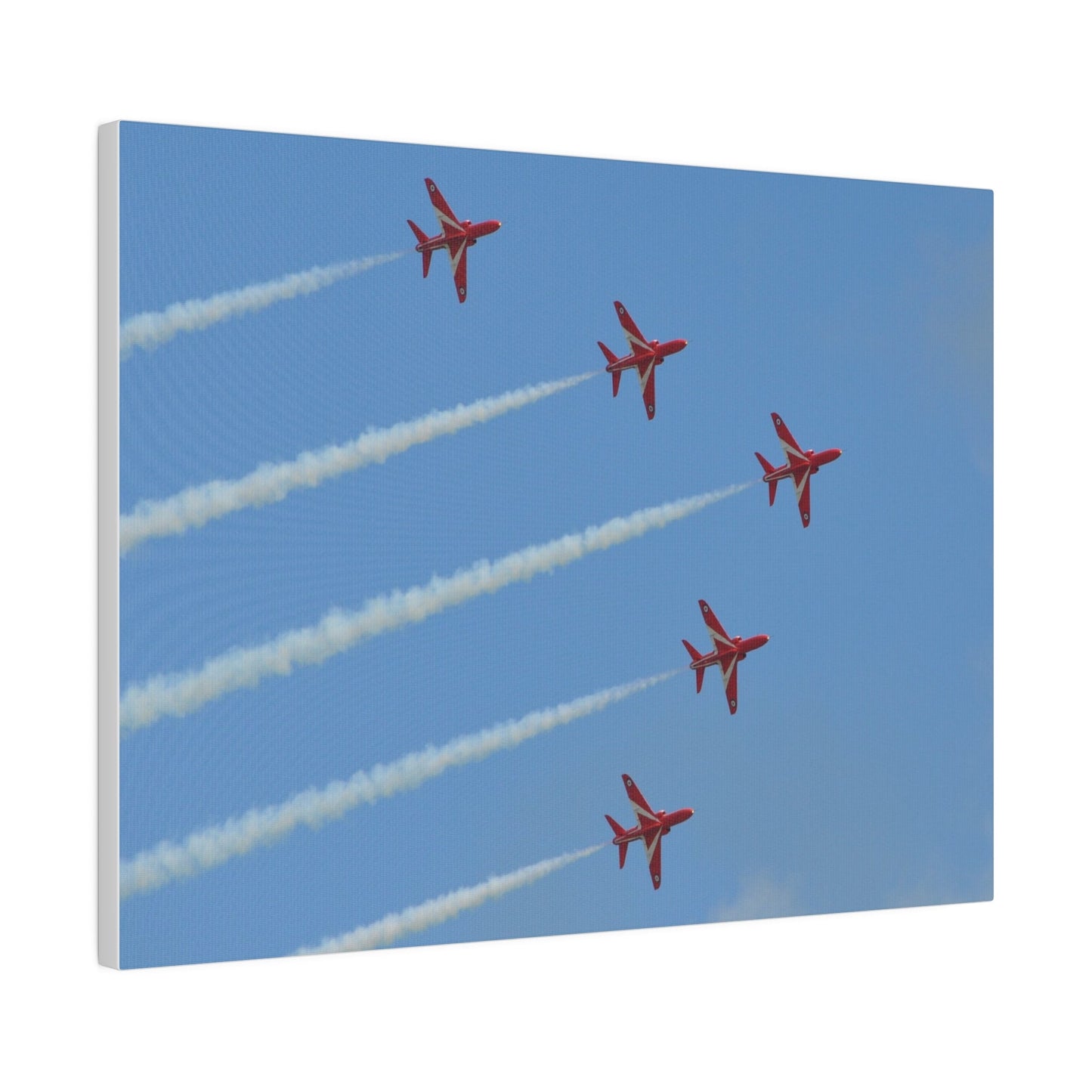 Five Red Arrows Flying From The Left With White Smoke In Formation Ascending Close Up, Matte Canvas, Stretched, 0.75" - The Trio Synergize Group