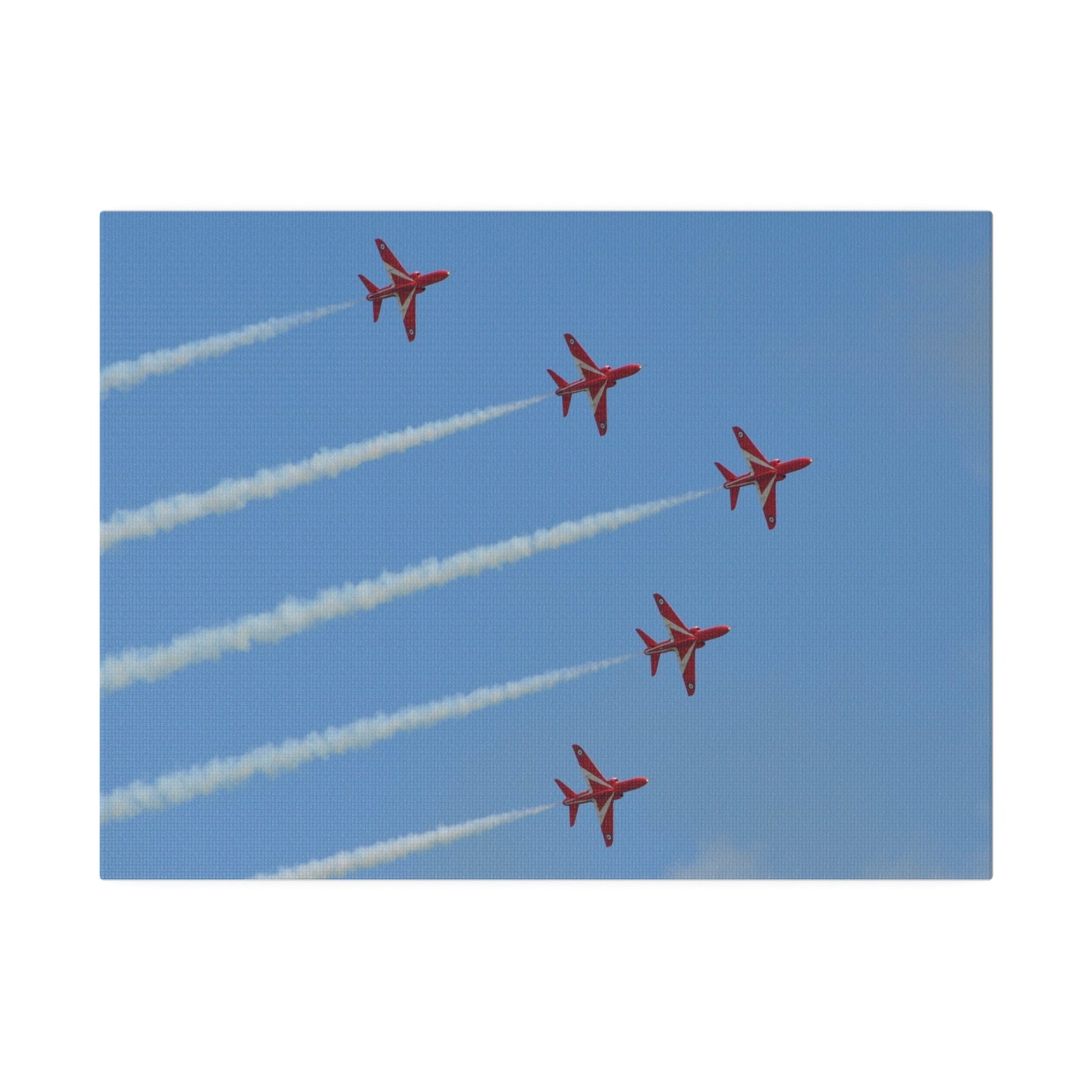 Five Red Arrows Flying From The Left With White Smoke In Formation Ascending Close Up, Matte Canvas, Stretched, 0.75" - The Trio Synergize Group