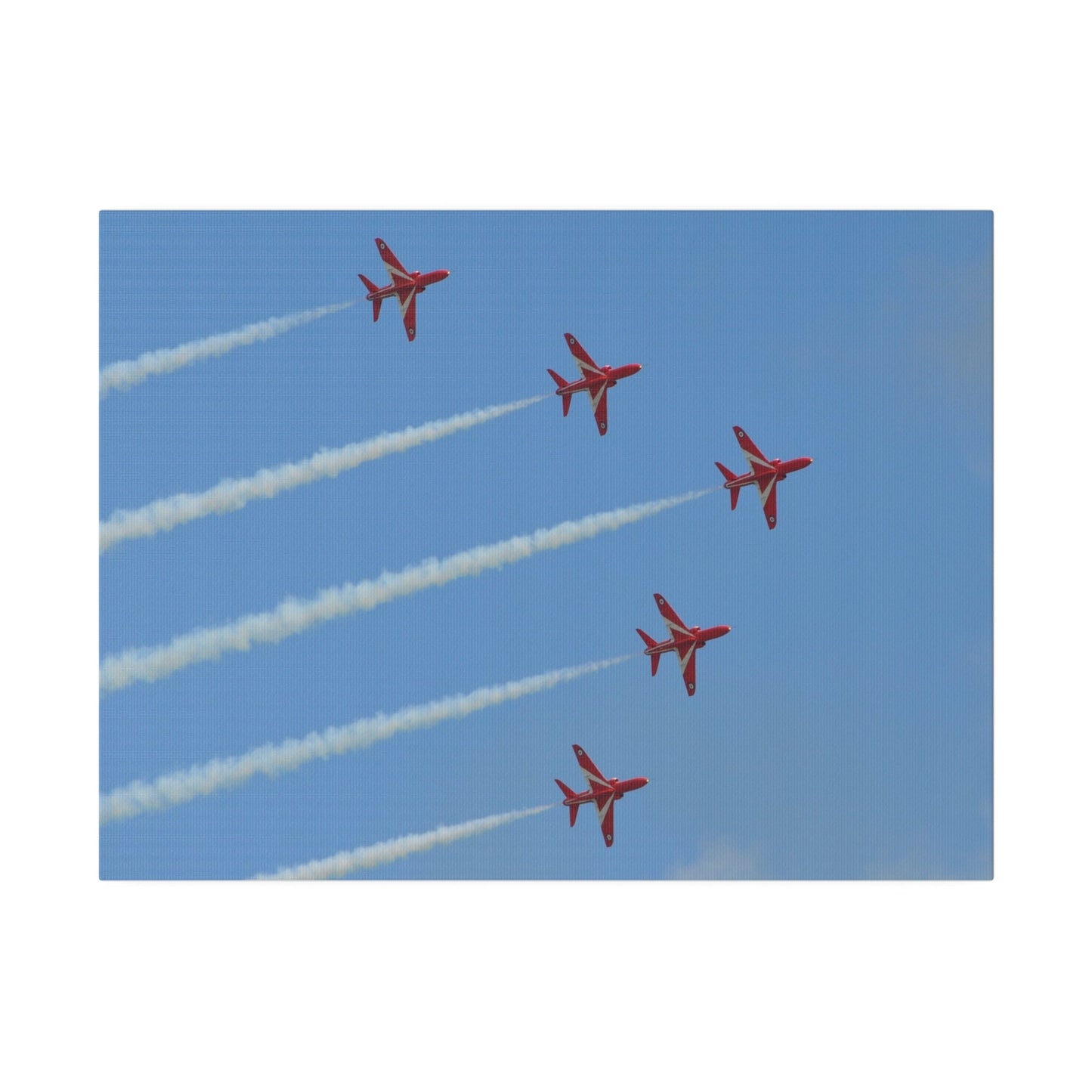 Five Red Arrows Flying From The Left With White Smoke In Formation Ascending Close Up, Matte Canvas, Stretched, 0.75" - The Trio Synergize Group