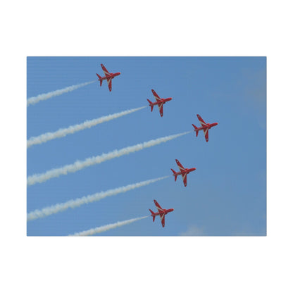 Five Red Arrows Flying From The Left With White Smoke In Formation Ascending Close Up, Matte Canvas, Stretched, 0.75" - The Trio Synergize Group