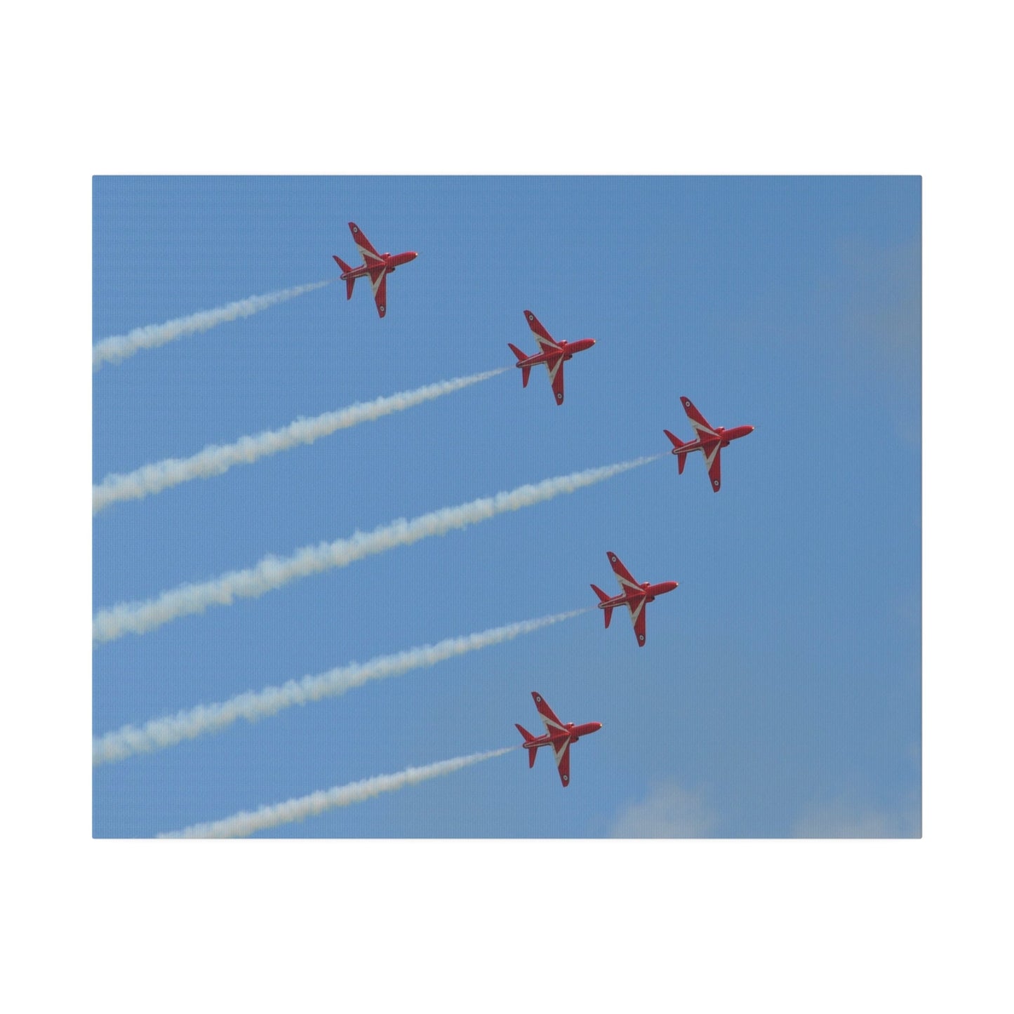 Five Red Arrows Flying From The Left With White Smoke In Formation Ascending Close Up, Matte Canvas, Stretched, 0.75" - The Trio Synergize Group