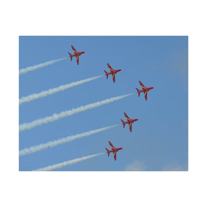 Five Red Arrows Flying From The Left With White Smoke In Formation Ascending Close Up, Matte Canvas, Stretched, 0.75" - The Trio Synergize Group
