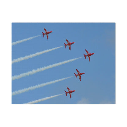 Five Red Arrows Flying From The Left With White Smoke In Formation Ascending Close Up, Matte Canvas, Stretched, 0.75" - The Trio Synergize Group
