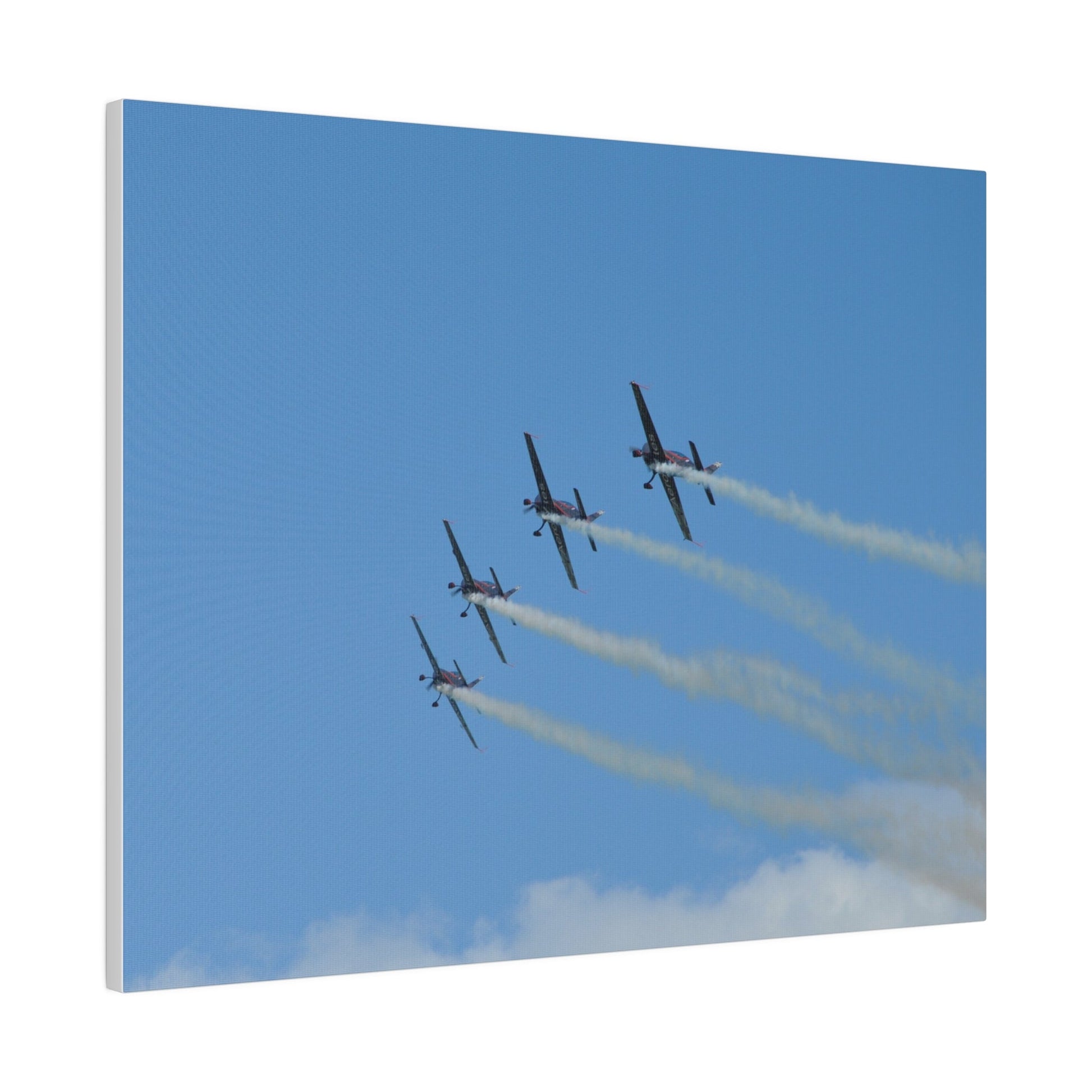 Four Blades Flying From The Right With Smoke In Formation, Matte Canvas, Stretched, 0.75" - The Trio Synergize Group