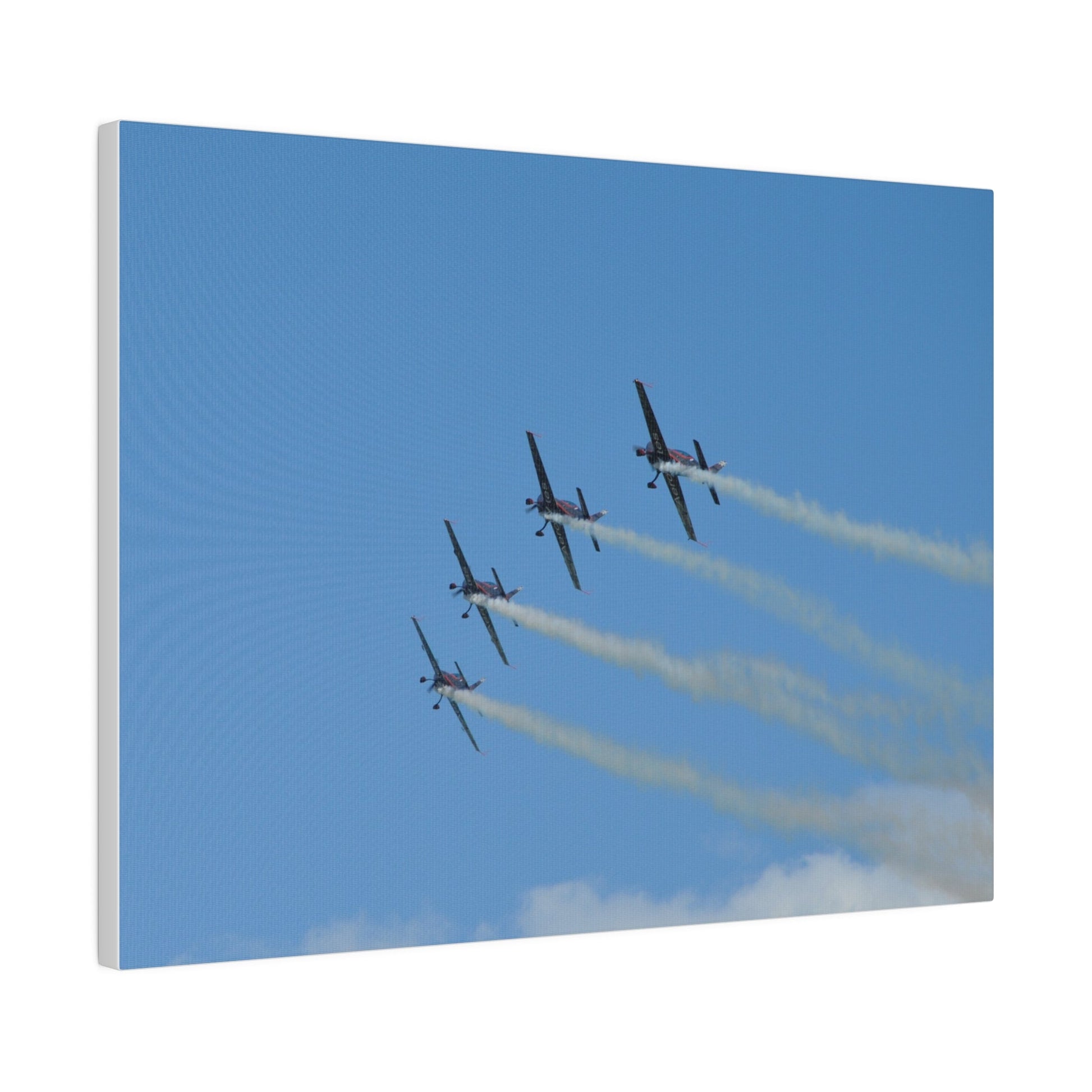 Four Blades Flying From The Right With Smoke In Formation, Matte Canvas, Stretched, 0.75" - The Trio Synergize Group
