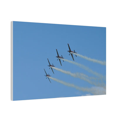 Four Blades Flying From The Right With Smoke In Formation, Matte Canvas, Stretched, 0.75" - The Trio Synergize Group