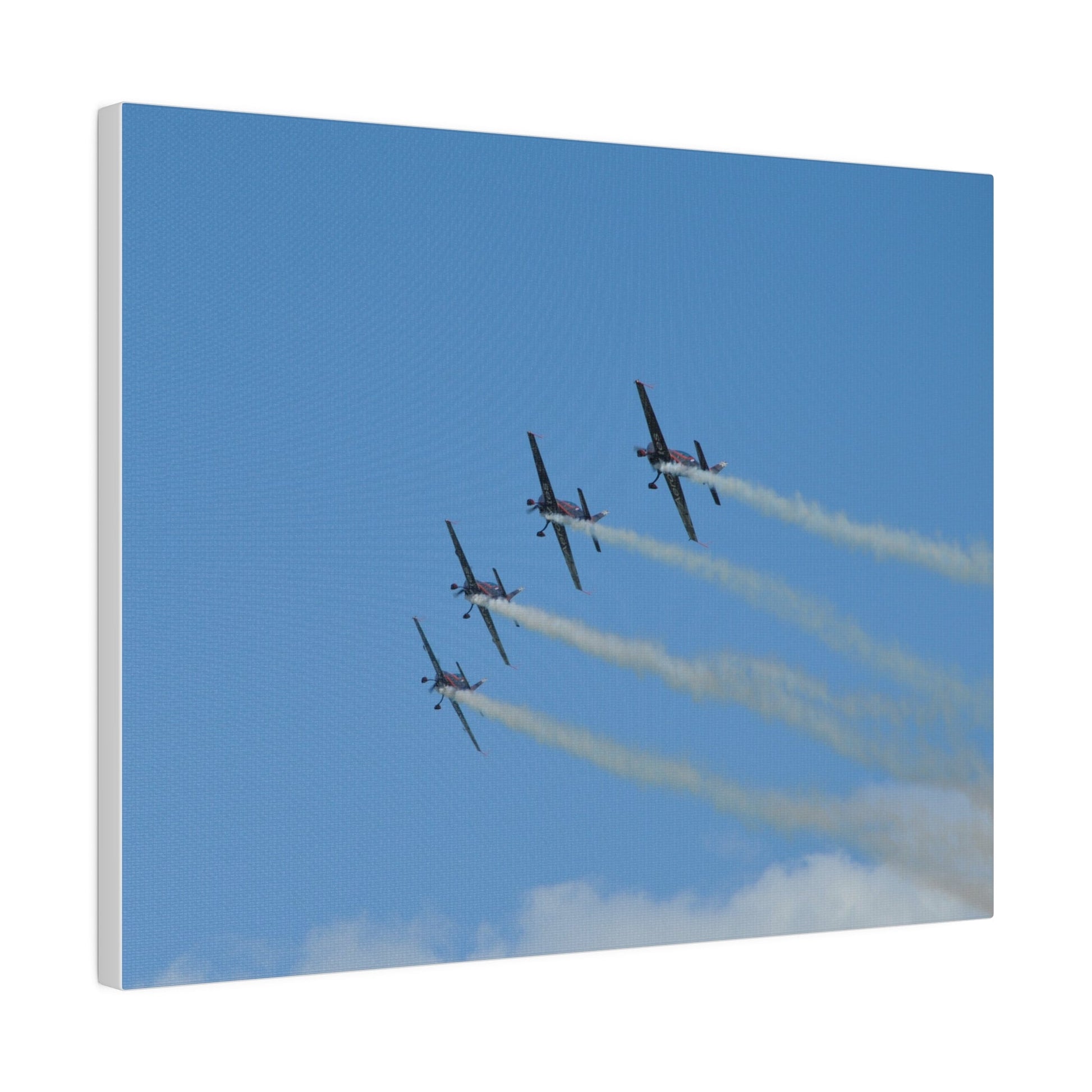 Four Blades Flying From The Right With Smoke In Formation, Matte Canvas, Stretched, 0.75" - The Trio Synergize Group