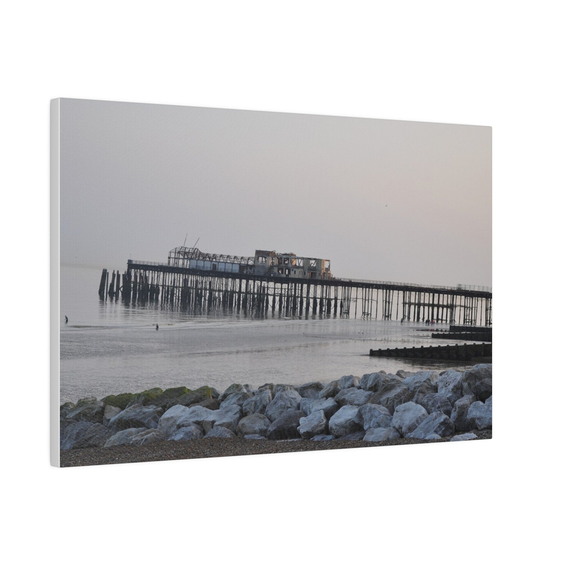 Hastings Pier Post Fire Sea Front, Matte Canvas, Stretched, 0.75" - The Trio Synergize Group