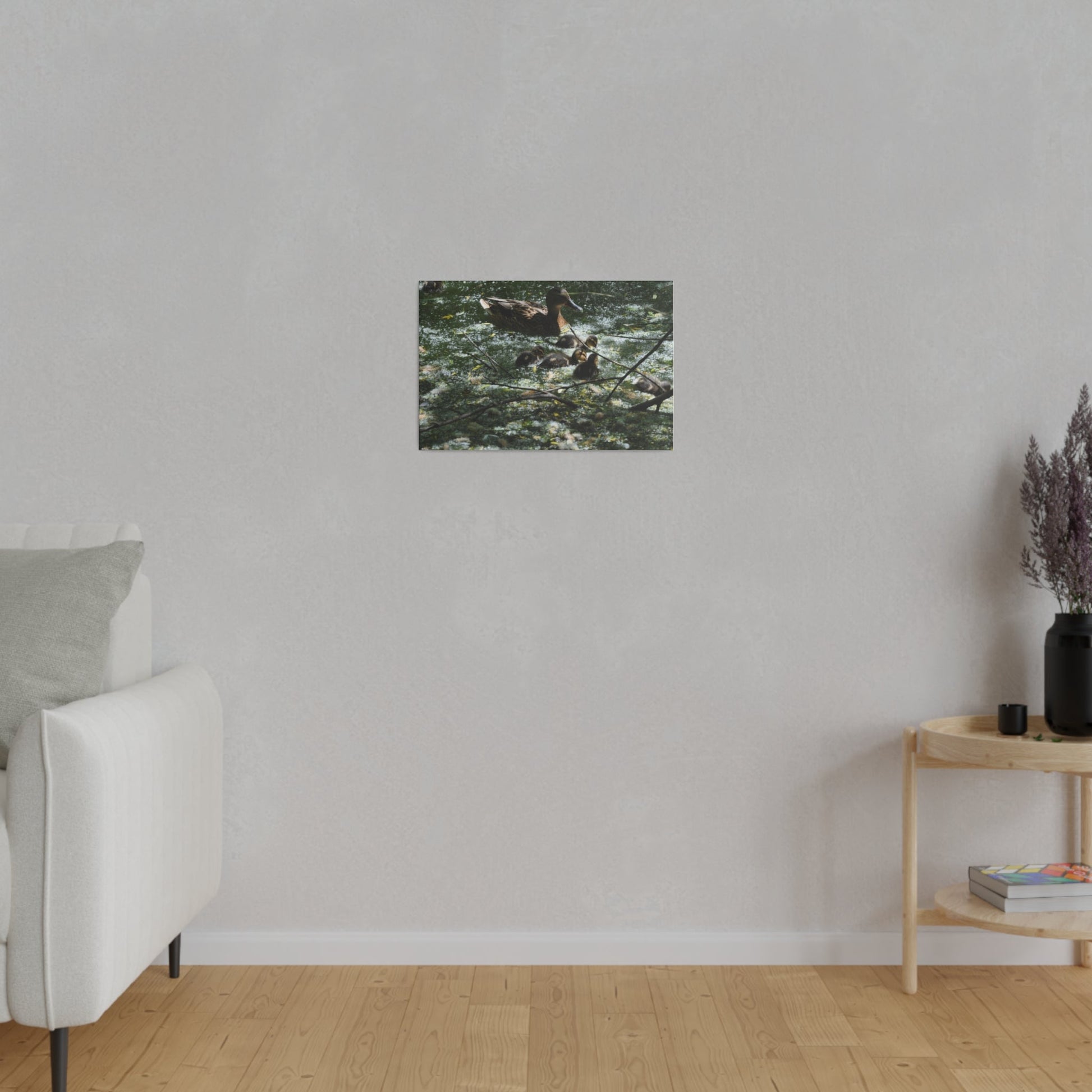 Mother And Ducklings Swimming, Matte Canvas, Stretched, 0.75" - The Trio Synergize Group
