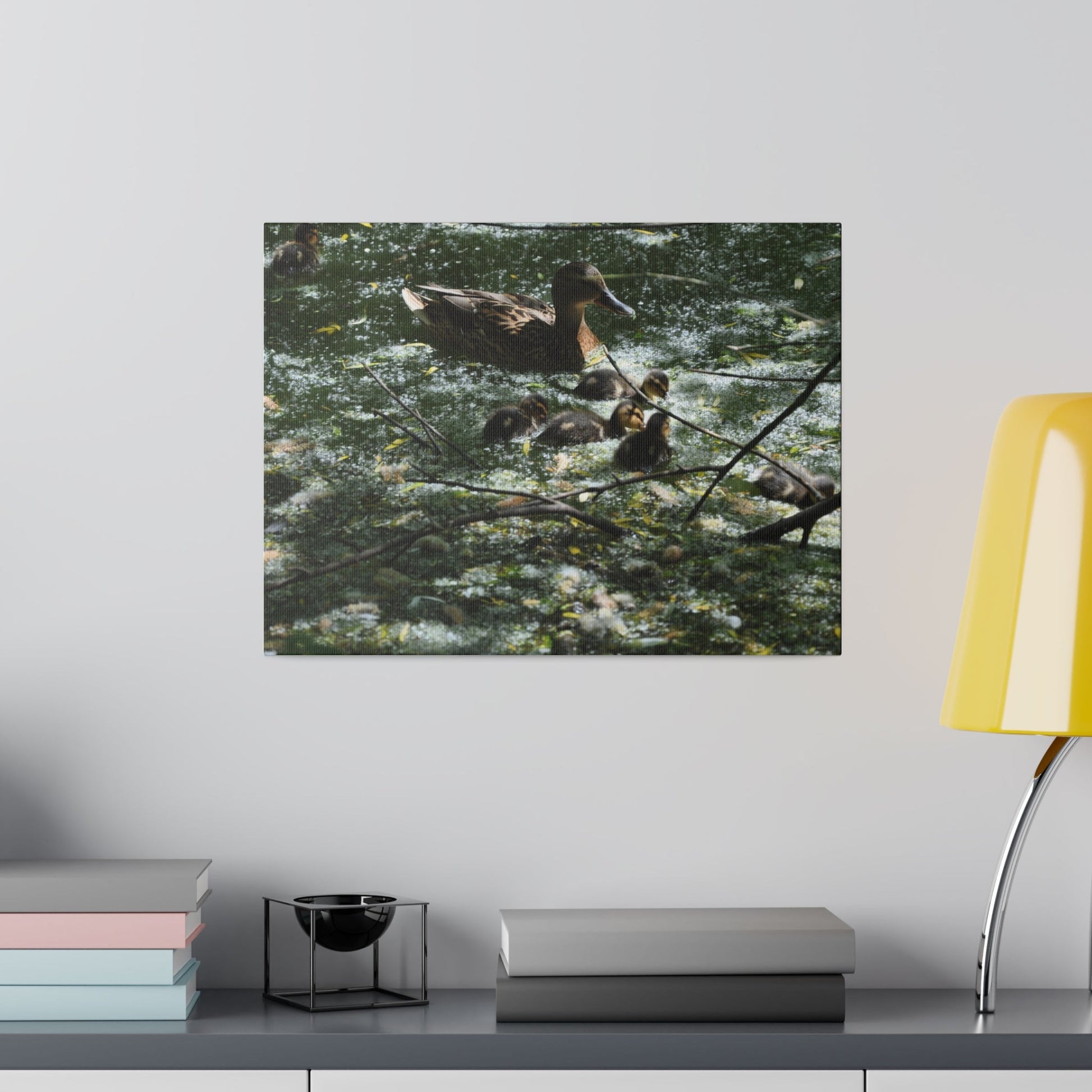 Mother And Ducklings Swimming, Matte Canvas, Stretched, 0.75" - The Trio Synergize Group