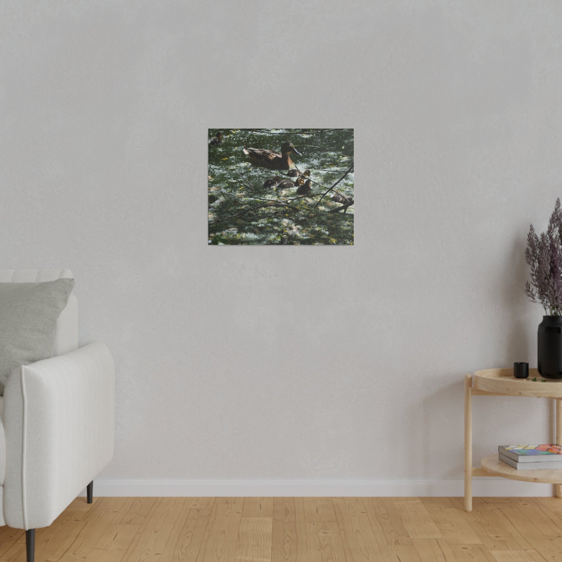 Mother And Ducklings Swimming, Matte Canvas, Stretched, 0.75" - The Trio Synergize Group