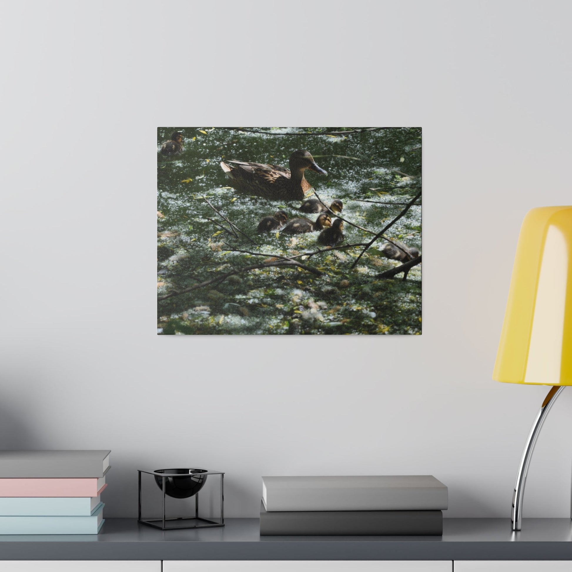 Mother And Ducklings Swimming, Matte Canvas, Stretched, 0.75" - The Trio Synergize Group