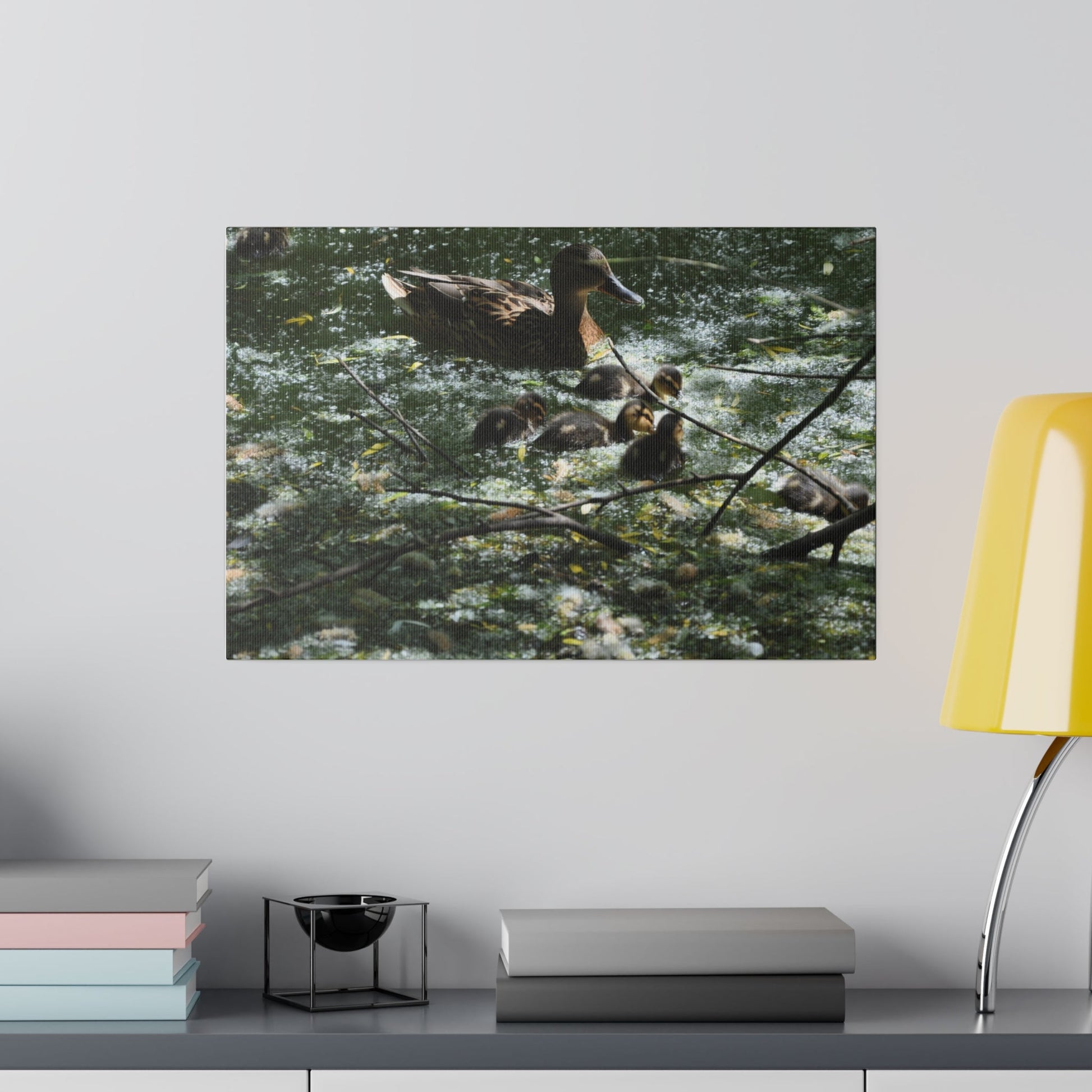 Mother And Ducklings Swimming, Matte Canvas, Stretched, 0.75" - The Trio Synergize Group