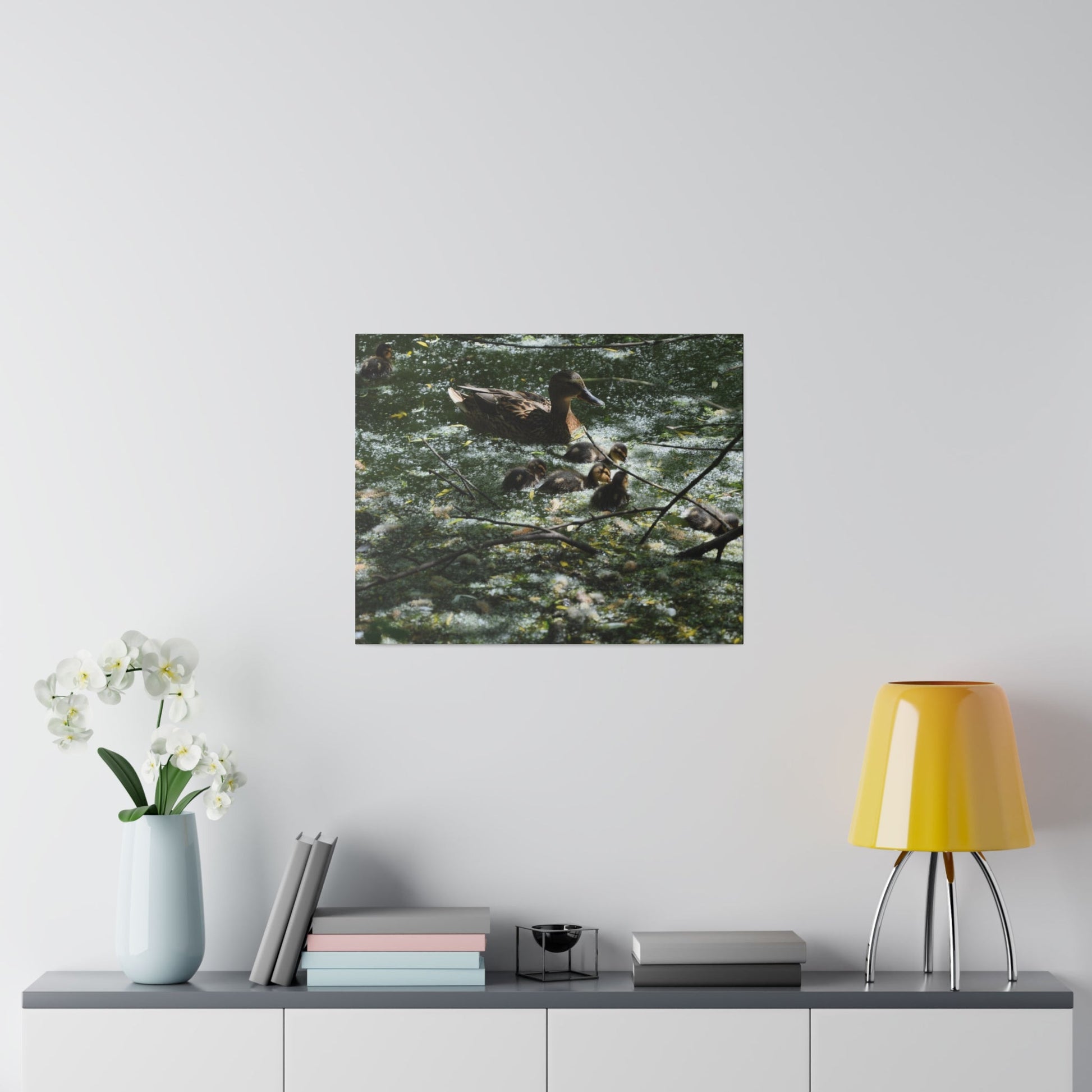 Mother And Ducklings Swimming, Matte Canvas, Stretched, 0.75" - The Trio Synergize Group