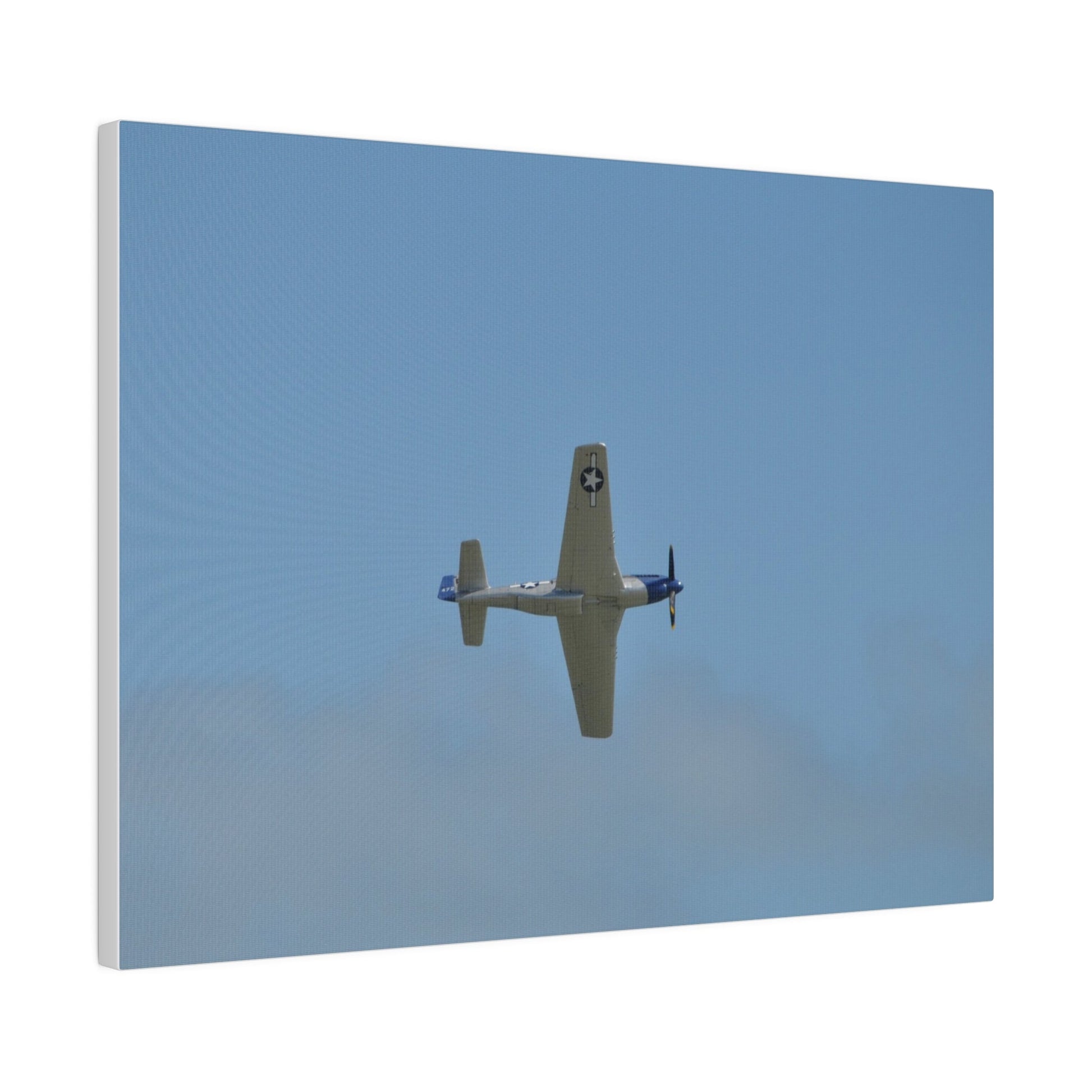 P - 51 Mustang Flying From The Left With A View Of The Undercarriage, Matte Canvas, Stretched, 0.75" - The Trio Synergize Group