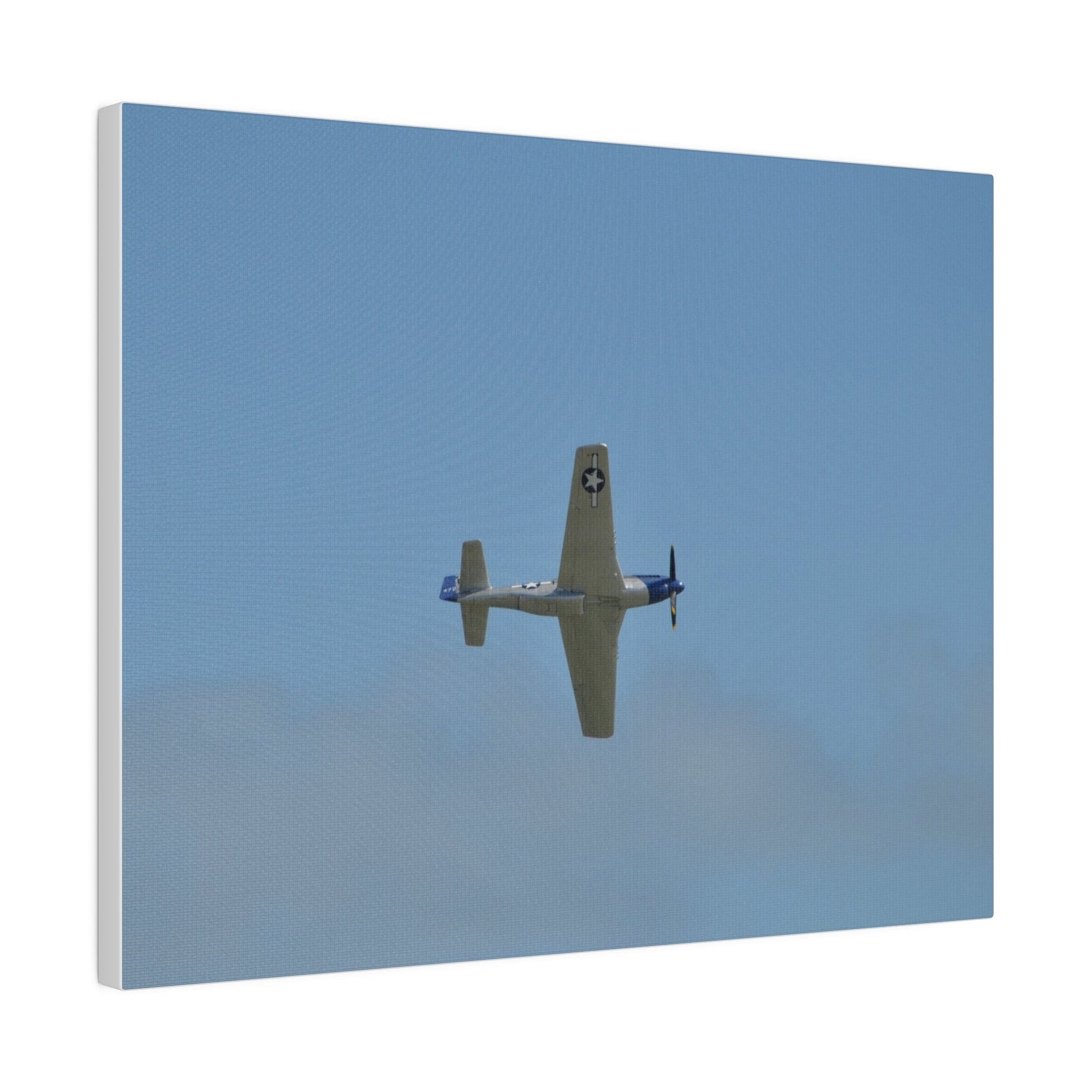 P - 51 Mustang Flying From The Left With A View Of The Undercarriage, Matte Canvas, Stretched, 0.75" - The Trio Synergize Group