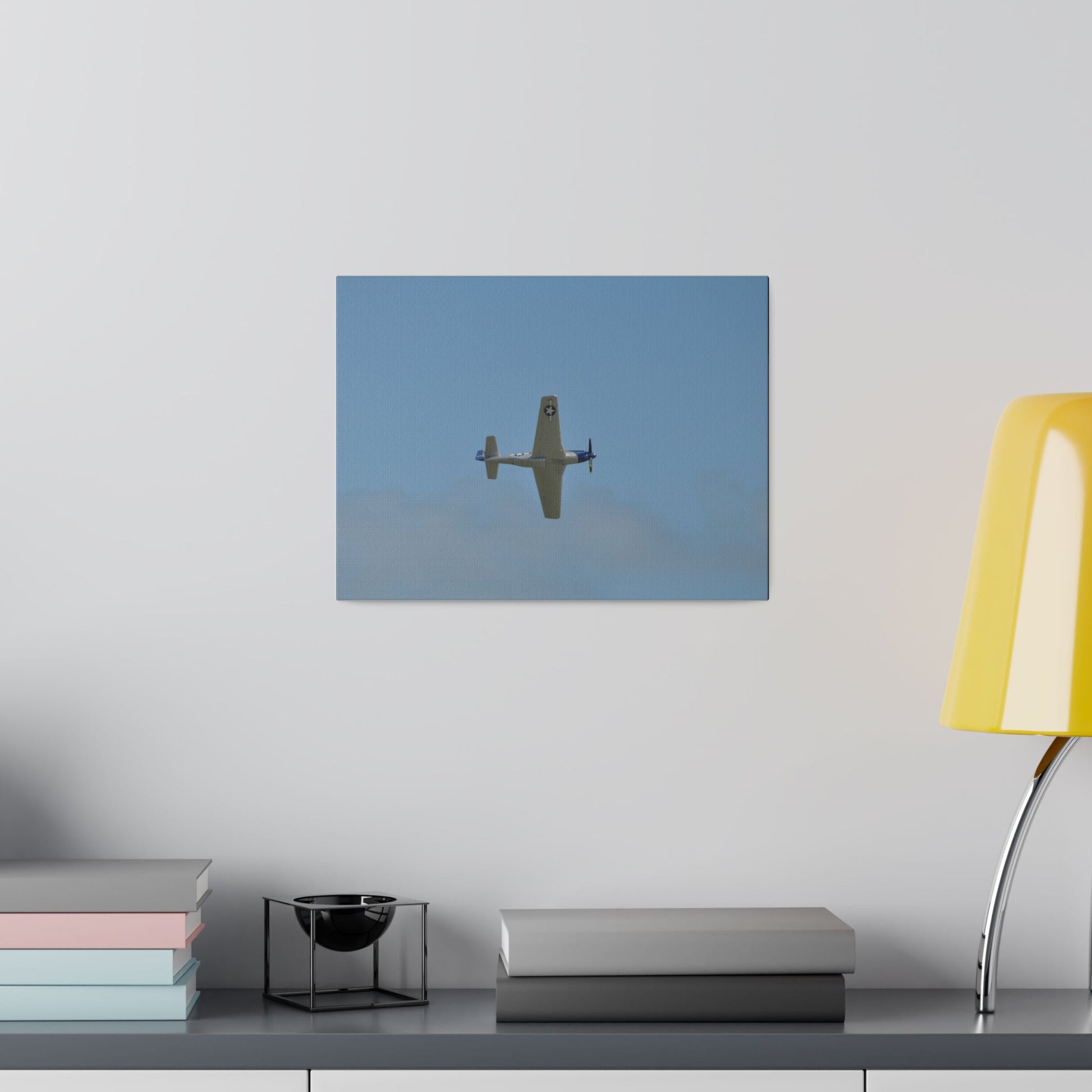 P - 51 Mustang Flying From The Left With A View Of The Undercarriage, Matte Canvas, Stretched, 0.75" - The Trio Synergize Group