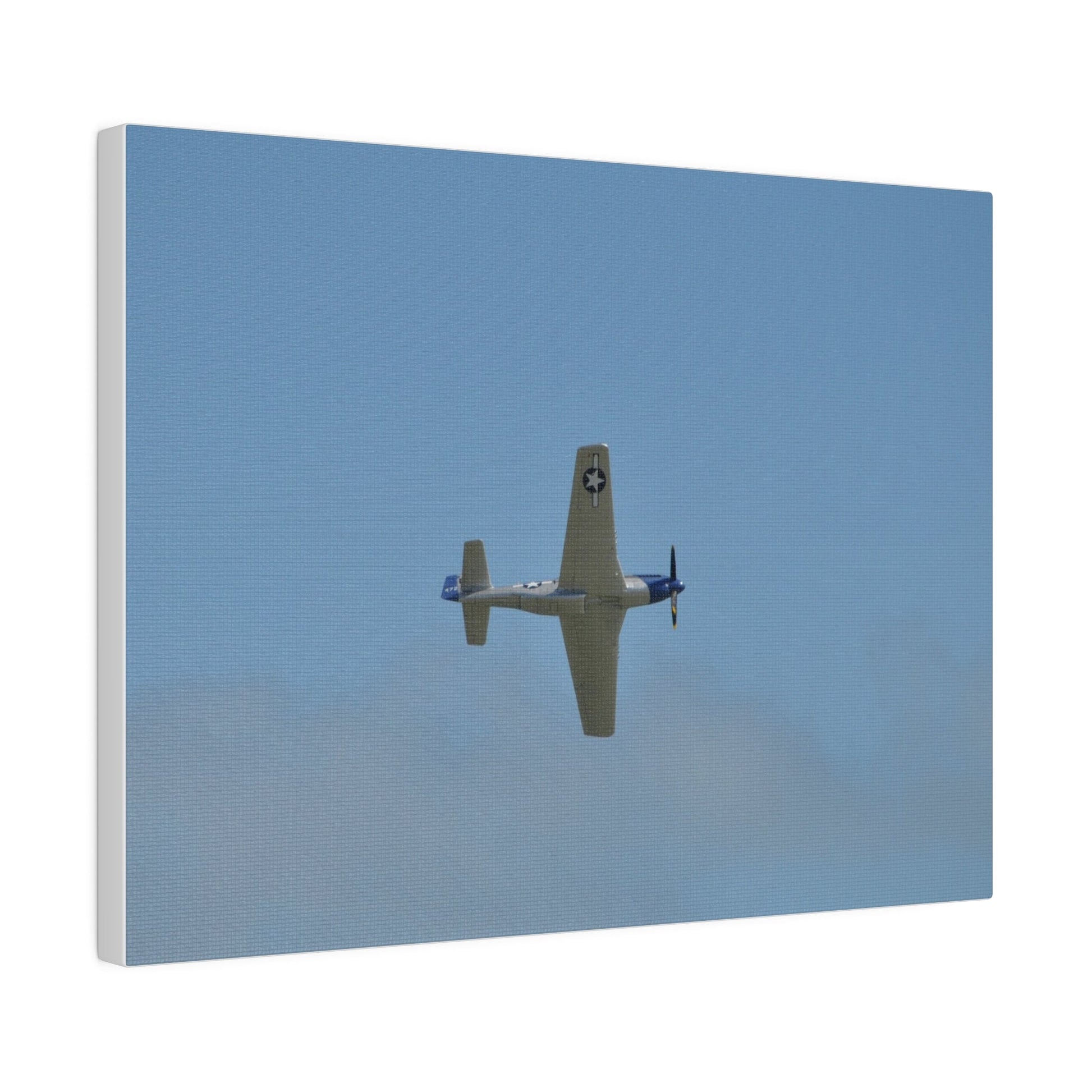 P - 51 Mustang Flying From The Left With A View Of The Undercarriage, Matte Canvas, Stretched, 0.75" - The Trio Synergize Group