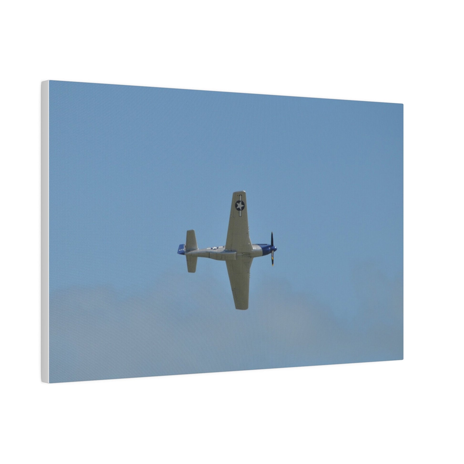 P - 51 Mustang Flying From The Left With A View Of The Undercarriage, Matte Canvas, Stretched, 0.75" - The Trio Synergize Group