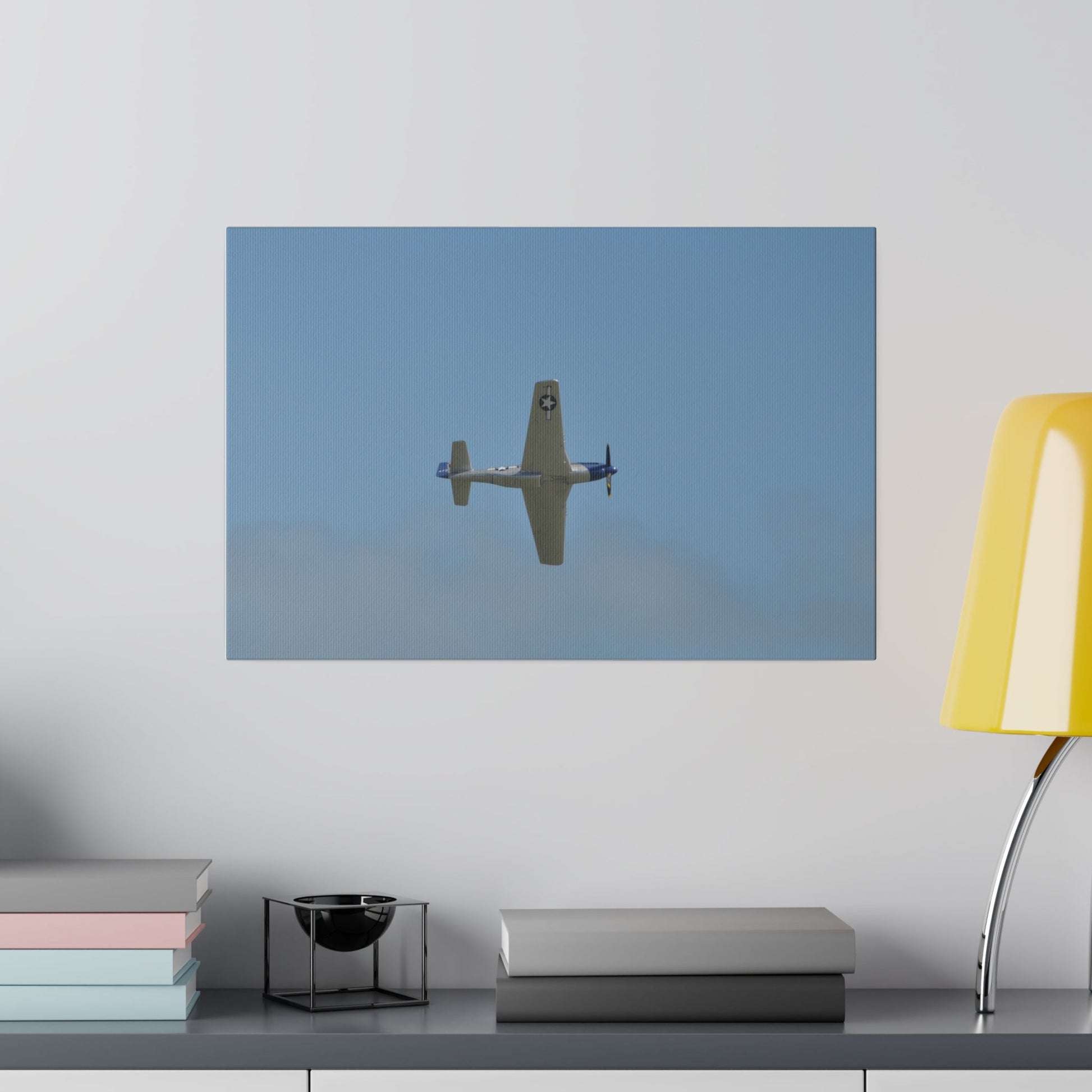P - 51 Mustang Flying From The Left With A View Of The Undercarriage, Matte Canvas, Stretched, 0.75" - The Trio Synergize Group