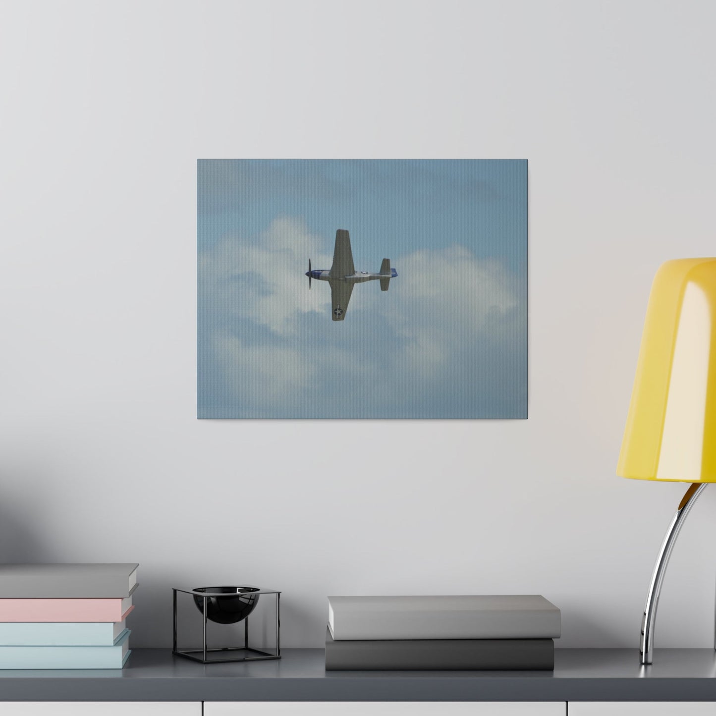 P - 51 Mustang Flying From The Right With A View Of The Undercarriage, Matte Canvas, Stretched, 0.75" - The Trio Synergize Group