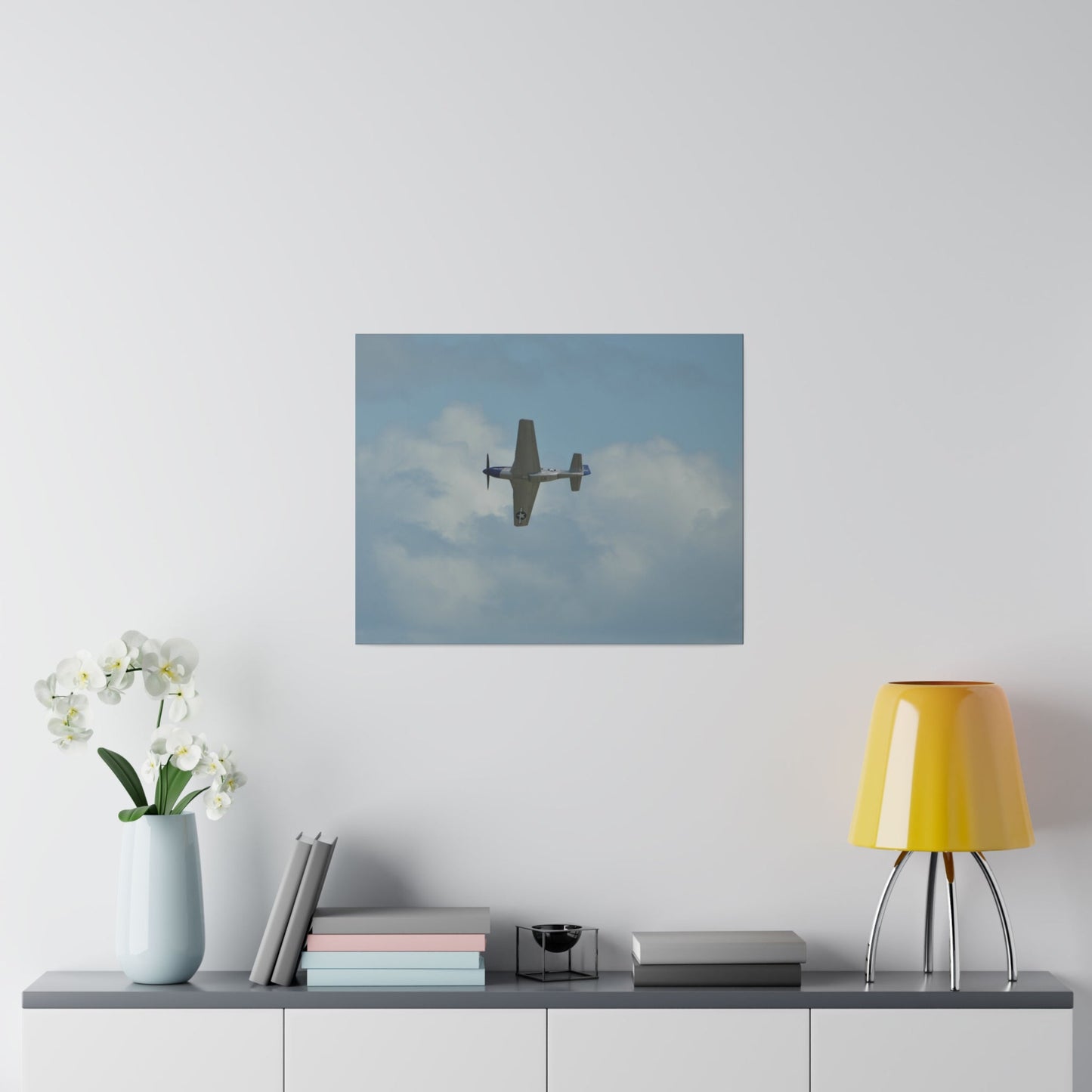 P - 51 Mustang Flying From The Right With A View Of The Undercarriage, Matte Canvas, Stretched, 0.75" - The Trio Synergize Group