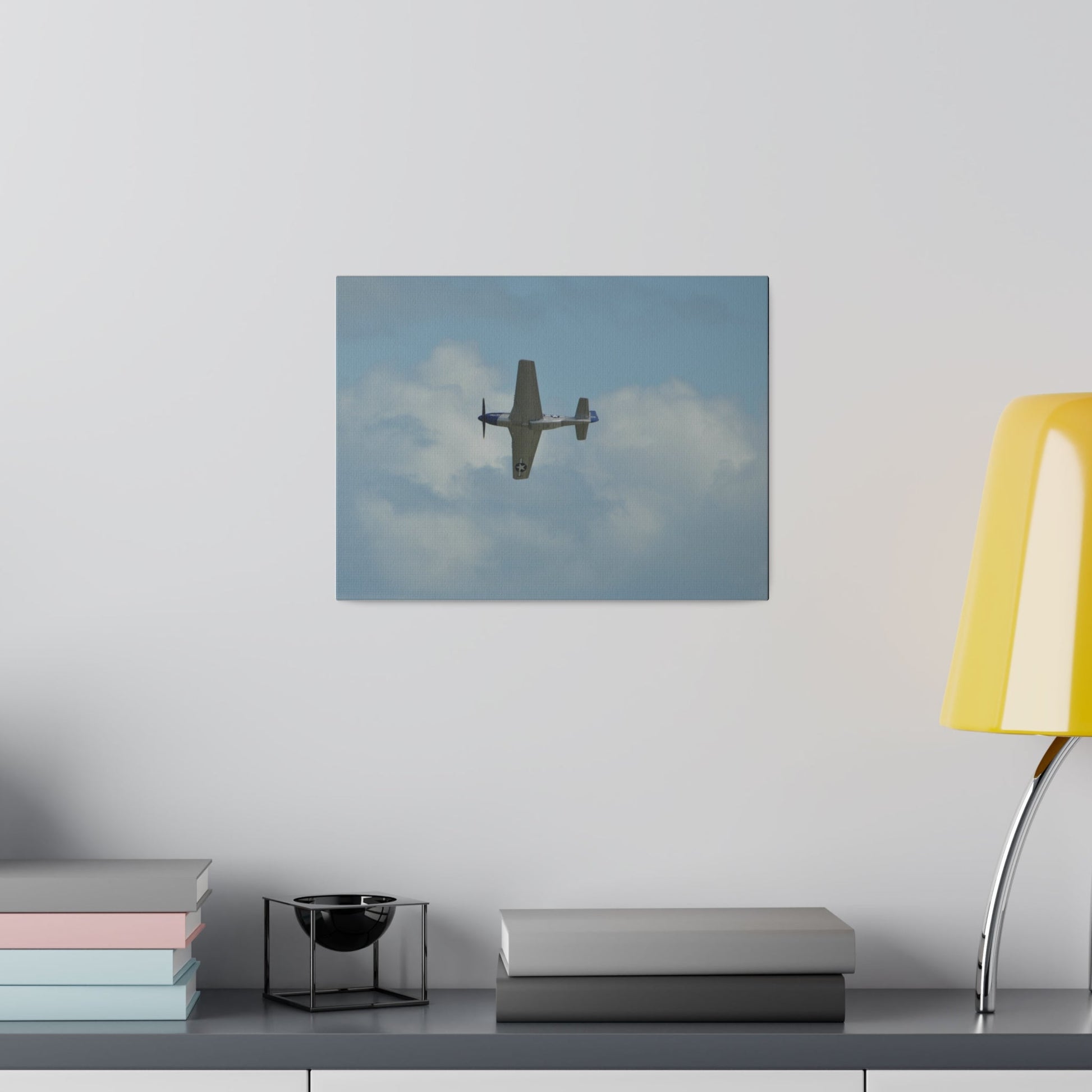 P - 51 Mustang Flying From The Right With A View Of The Undercarriage, Matte Canvas, Stretched, 0.75" - The Trio Synergize Group