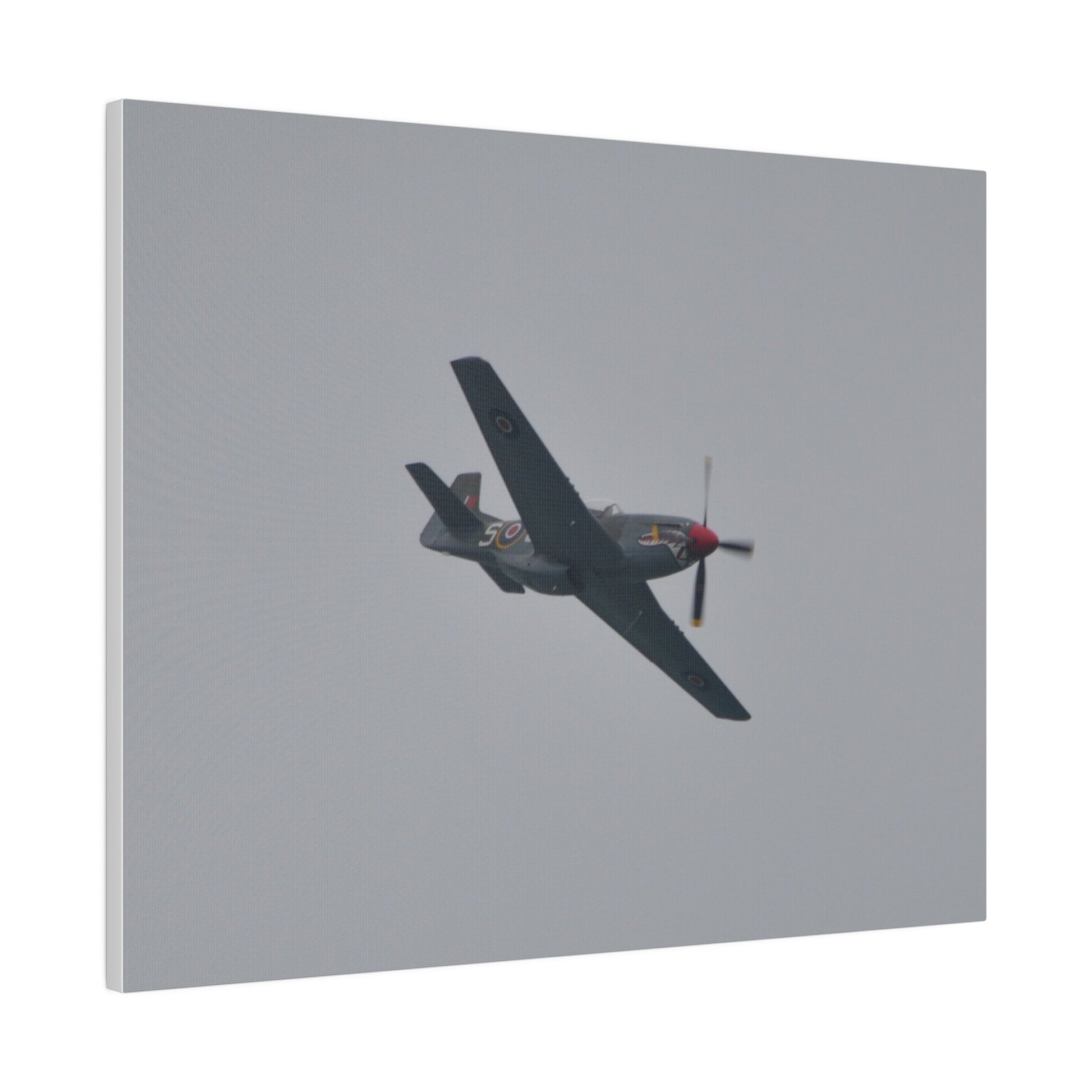 P - 51D Mustang Flying From The Left And Banking Left, Matte Canvas, Stretched, 0.75" - The Trio Synergize Group