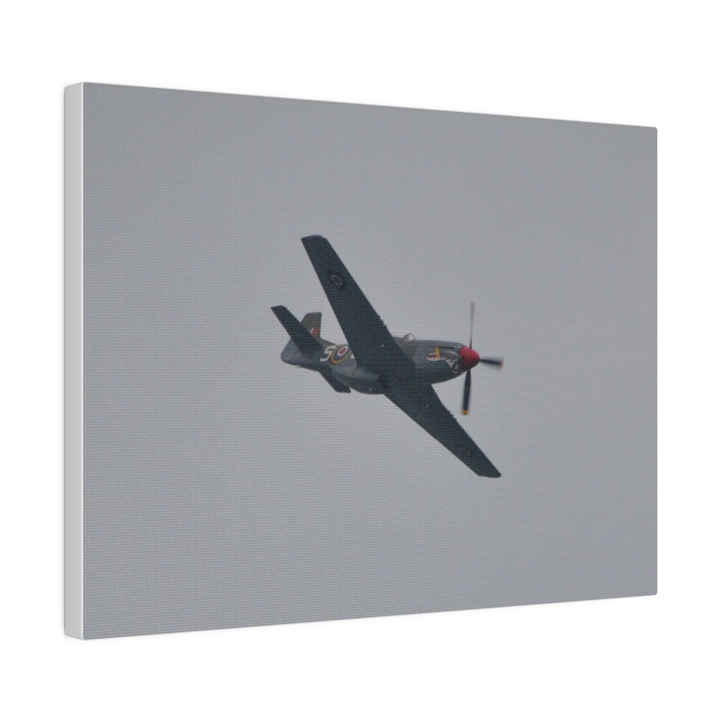 P - 51D Mustang Flying From The Left And Banking Left, Matte Canvas, Stretched, 0.75" - The Trio Synergize Group