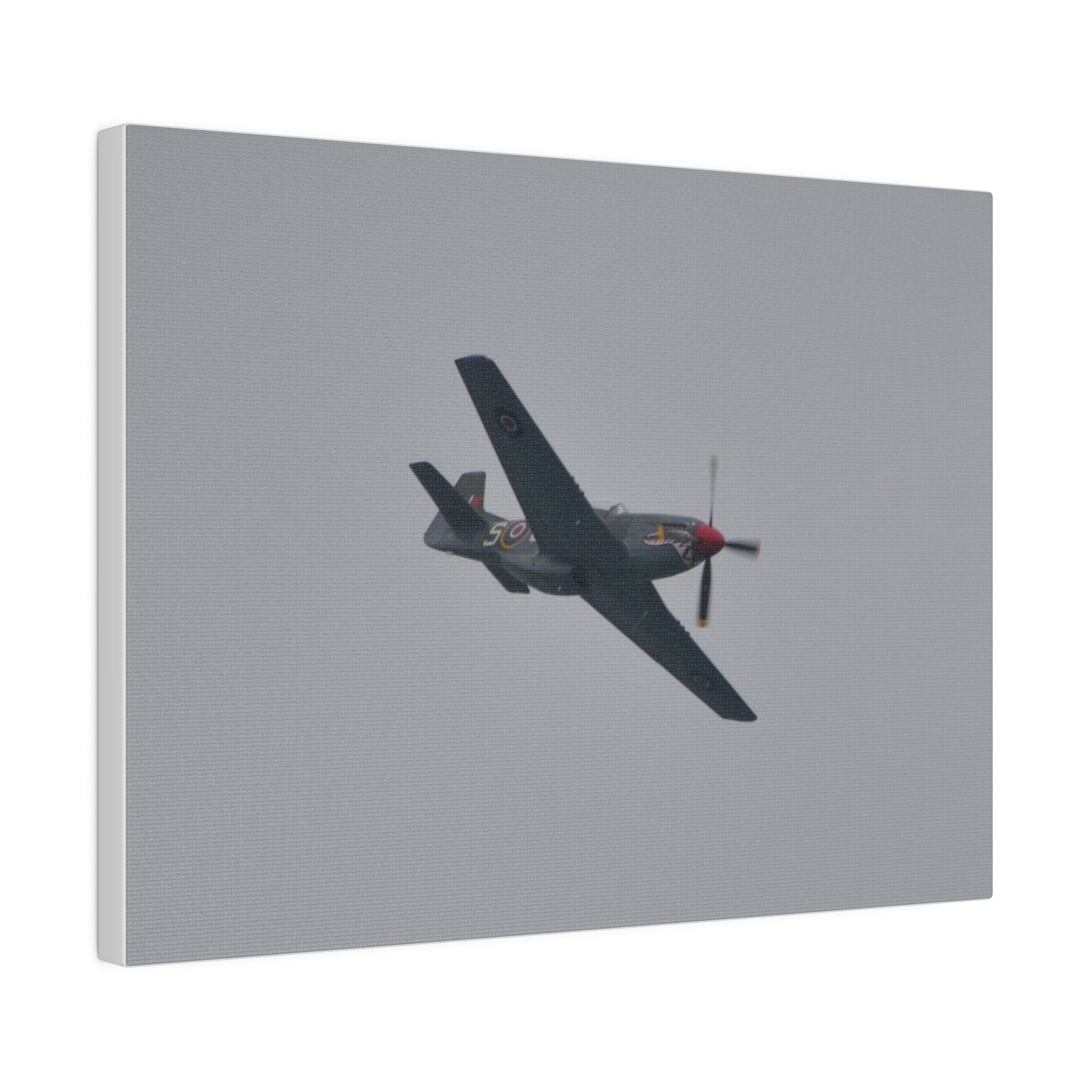 P - 51D Mustang Flying From The Left And Banking Left, Matte Canvas, Stretched, 0.75" - The Trio Synergize Group