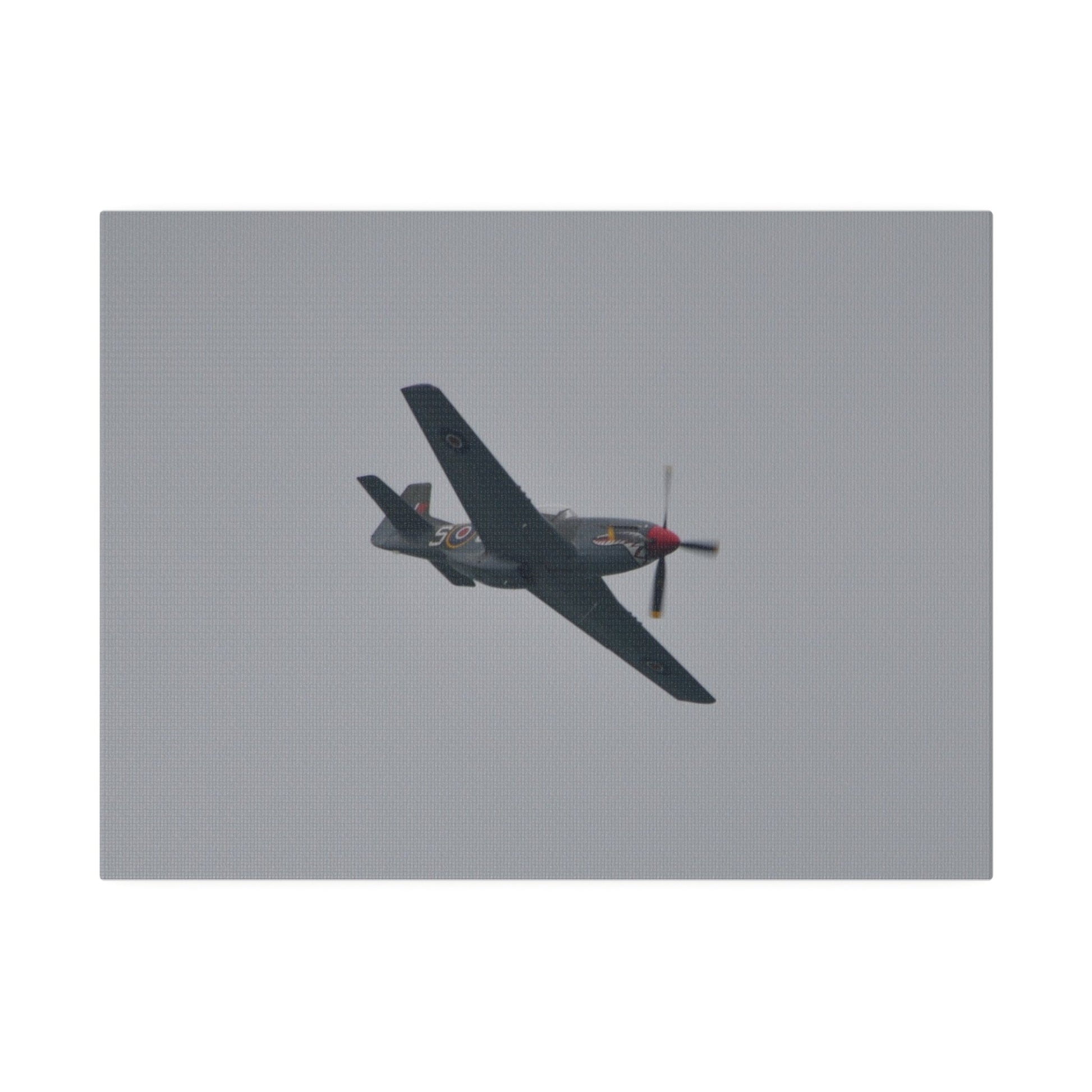 P - 51D Mustang Flying From The Left And Banking Left, Matte Canvas, Stretched, 0.75" - The Trio Synergize Group