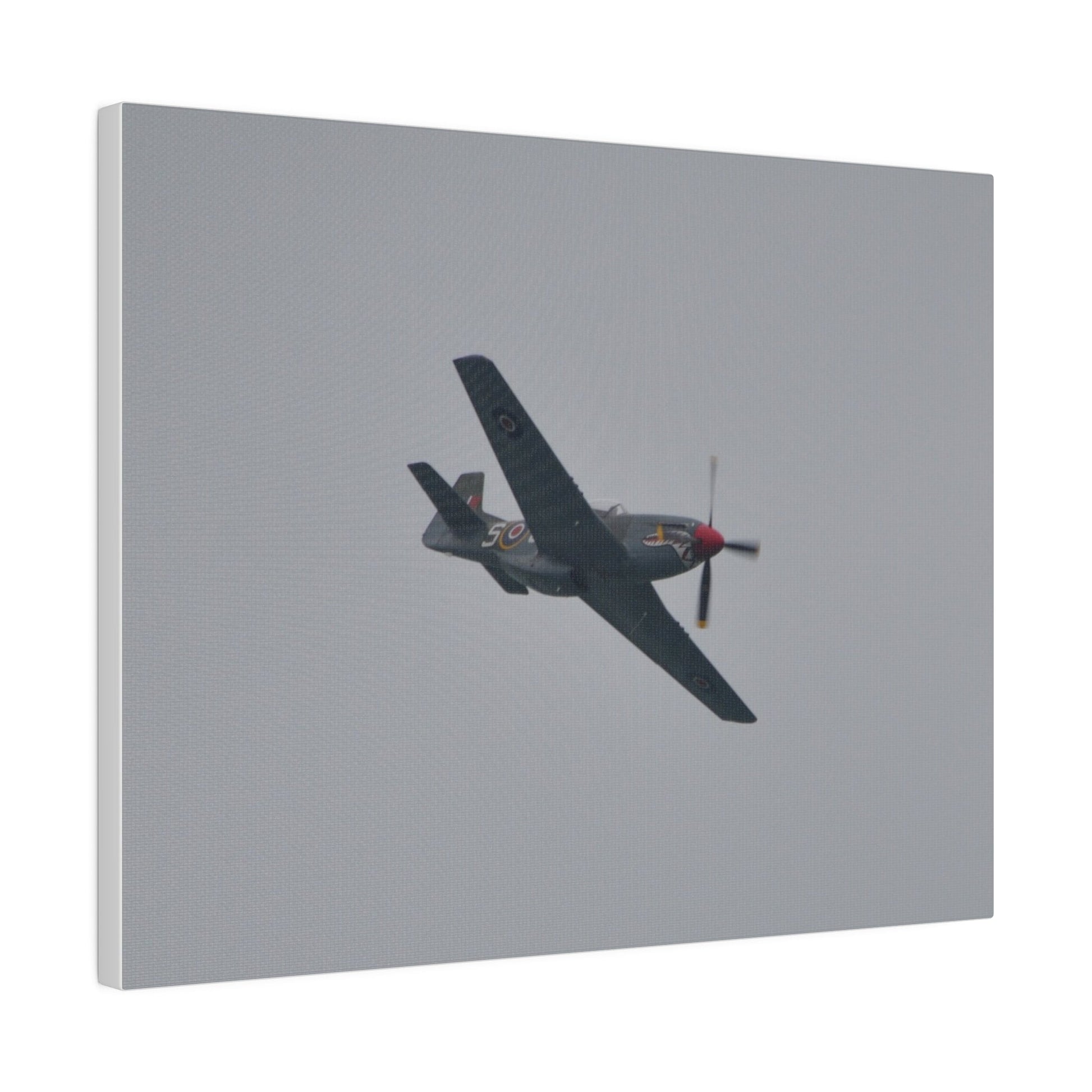 P - 51D Mustang Flying From The Left And Banking Left, Matte Canvas, Stretched, 0.75" - The Trio Synergize Group
