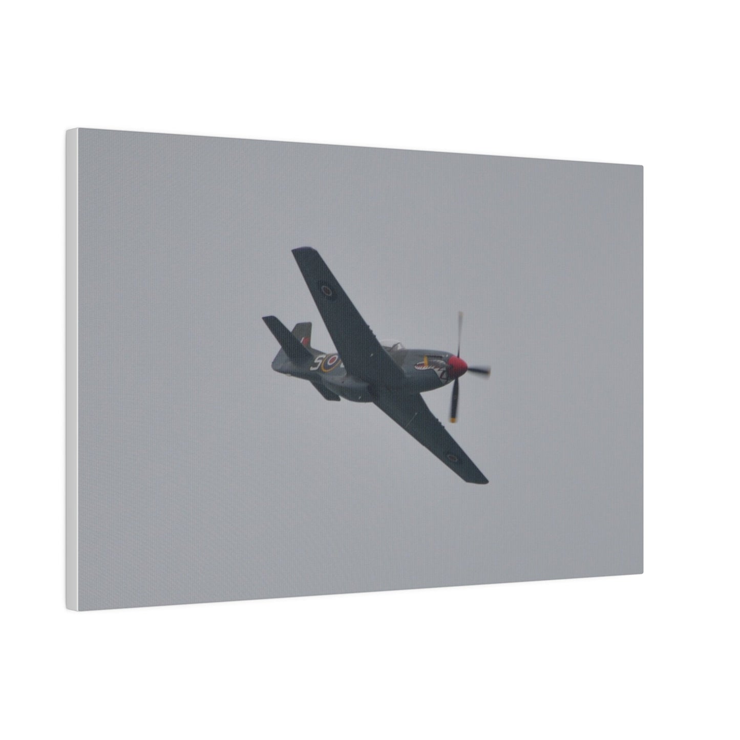 P - 51D Mustang Flying From The Left And Banking Left, Matte Canvas, Stretched, 0.75" - The Trio Synergize Group